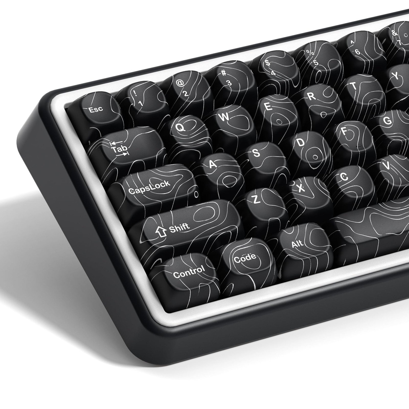 Black Topographic Keycaps Set MOA PBT 129Key Fits 100/75/65/60 Percent Layout