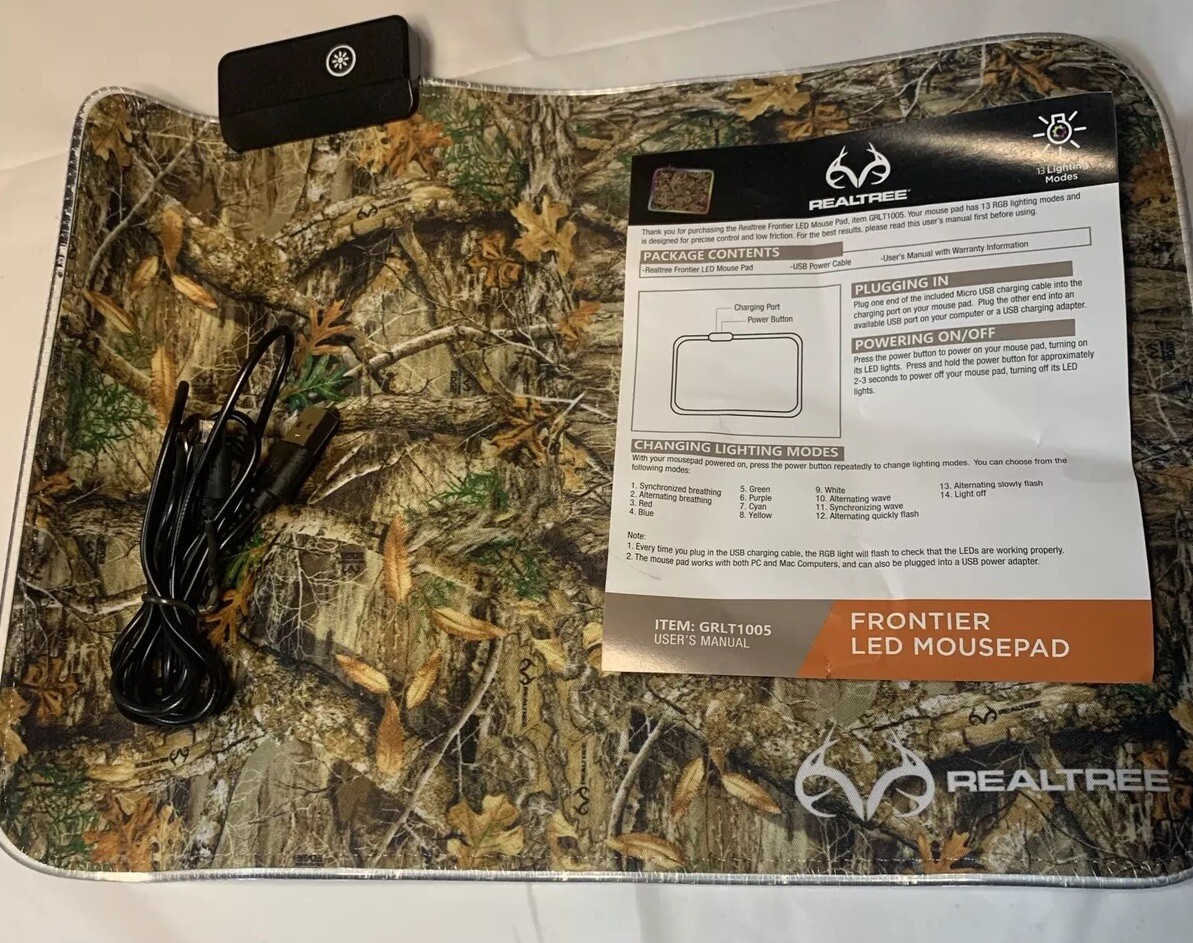 Realtree Frontier LED Light Gaming Mouse Pad Modes Anti Slip Base 12.5" x 9"