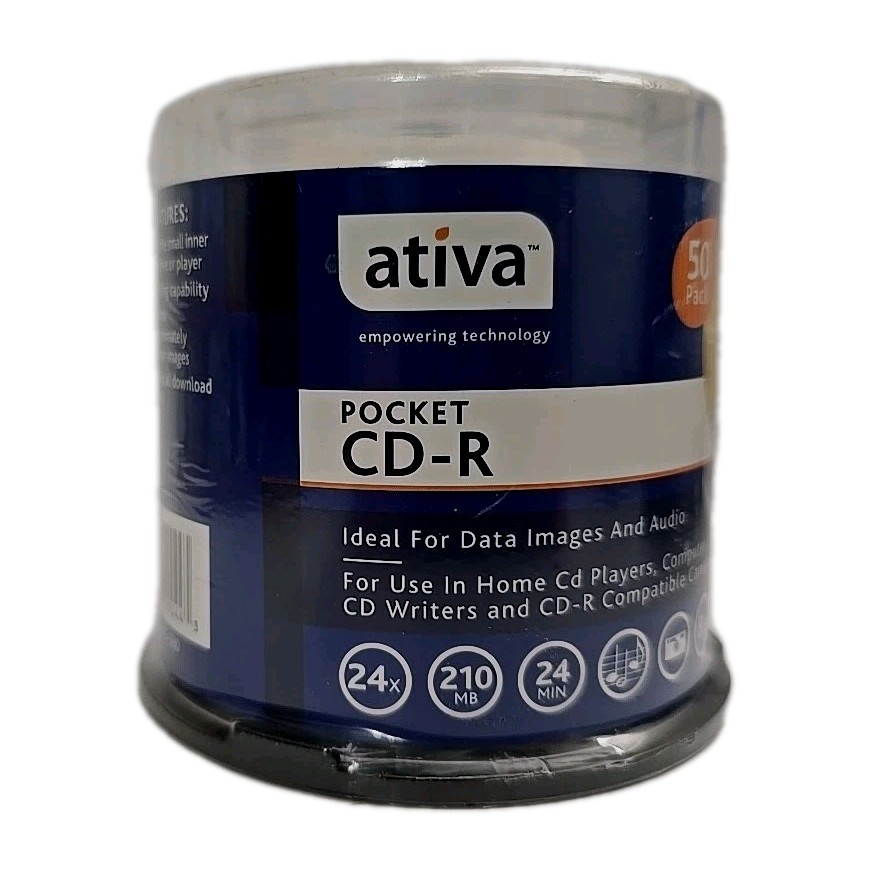 3" POCKET CD-R Ativa CD-R 24x 210MB 24 Minutes 50 Pack NEW SEALED