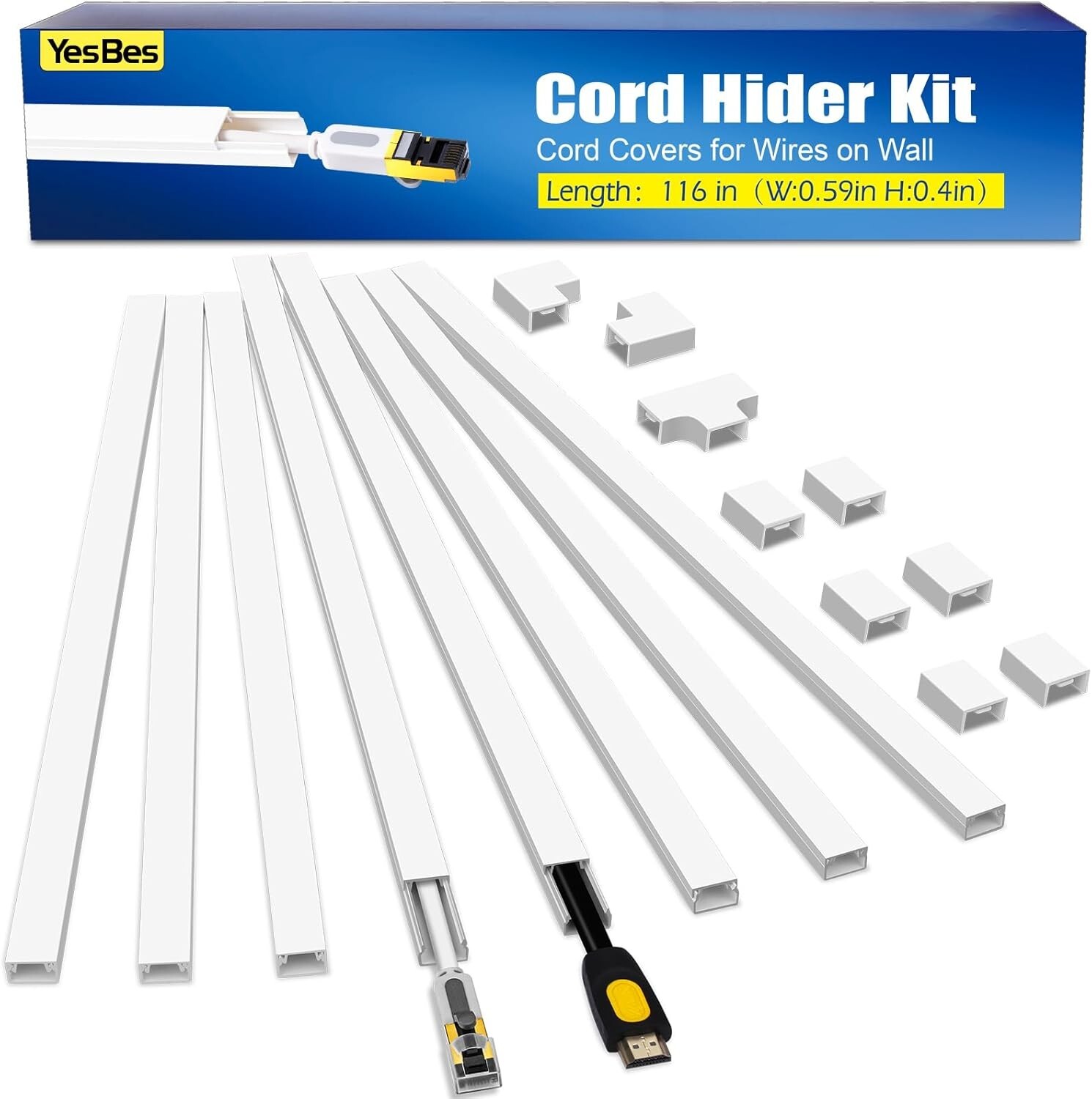 85/116In Cord Hider Kit Cord Covers for Wires on Wall, Cord Hider for Wall Mount