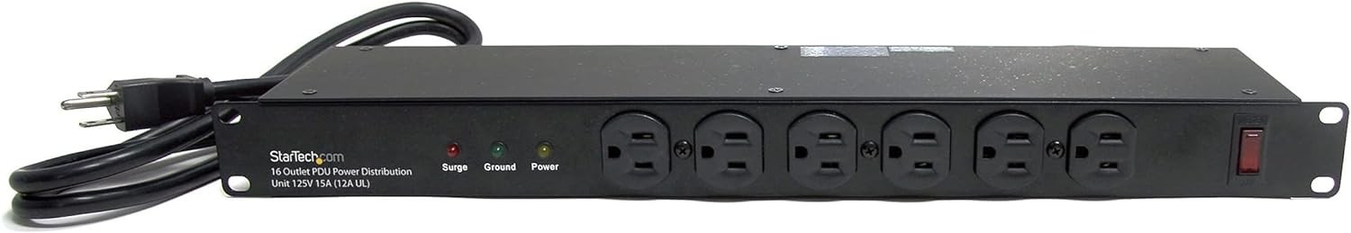 StarTech.com 16 Outlet Horizontal 1U Rack Mount PDU 16 Outlets | 15A, Black 