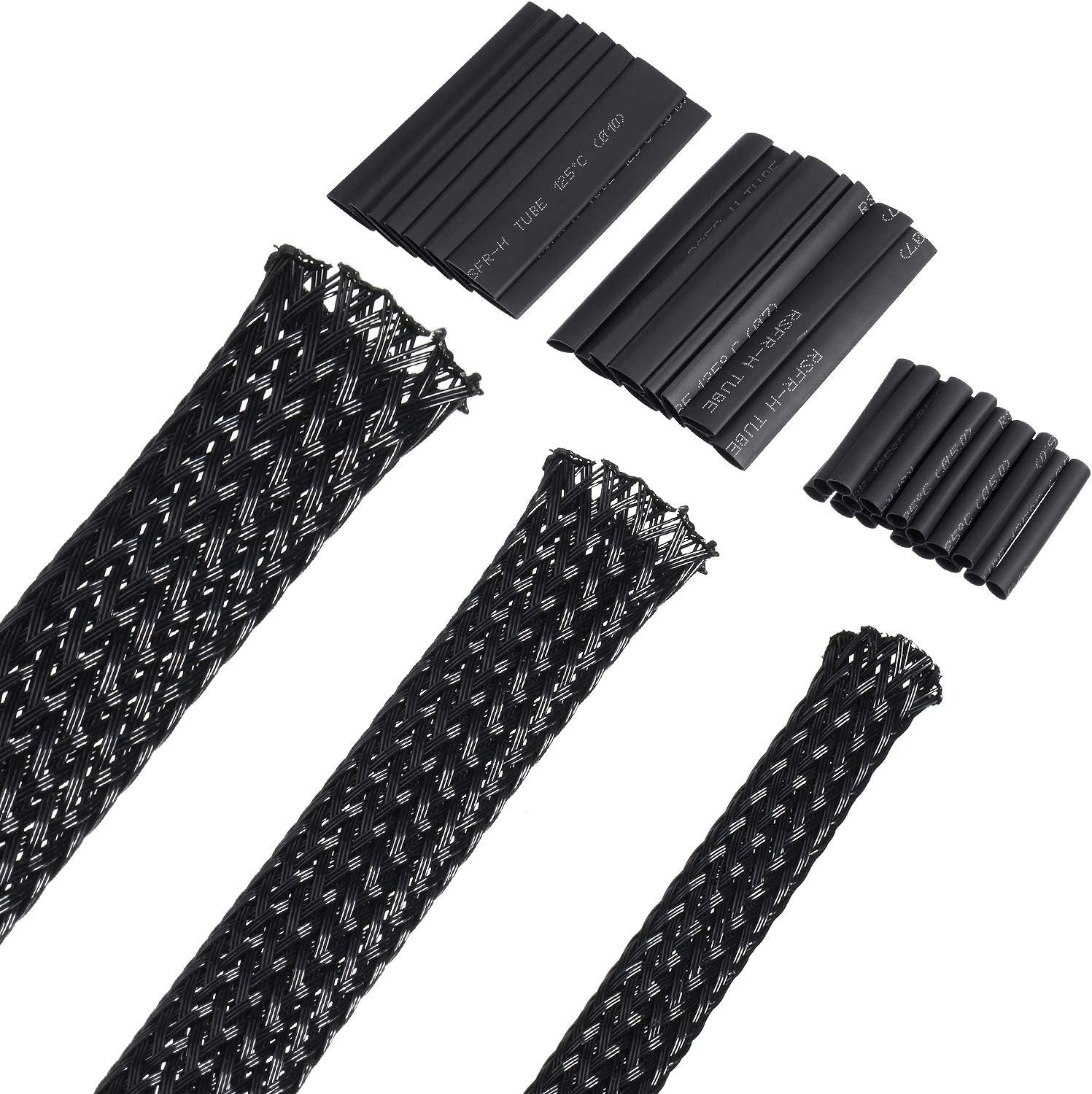 50Ft PET Expandable Braided Cable Sleeve, 1/2,1/4, 3/8 Inch, Black