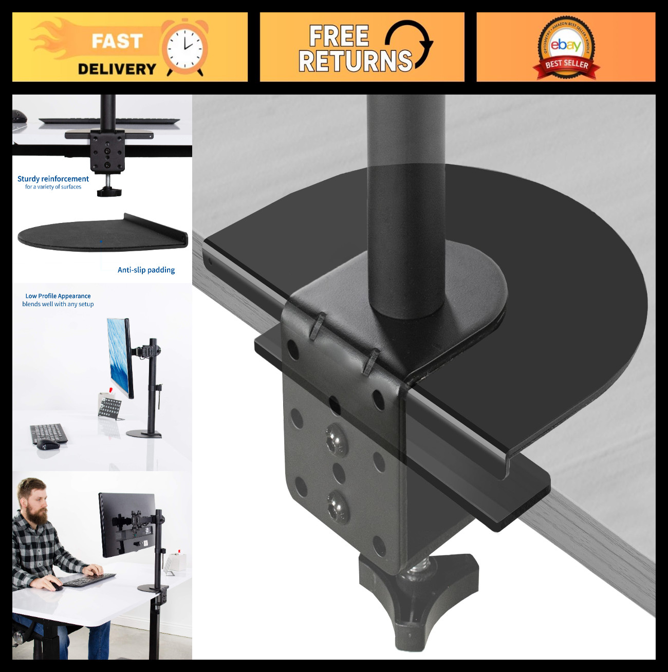 Steel Reinforcement Bracket Mount Plate for Thin Glass Table Tops, Anti-Slip, No