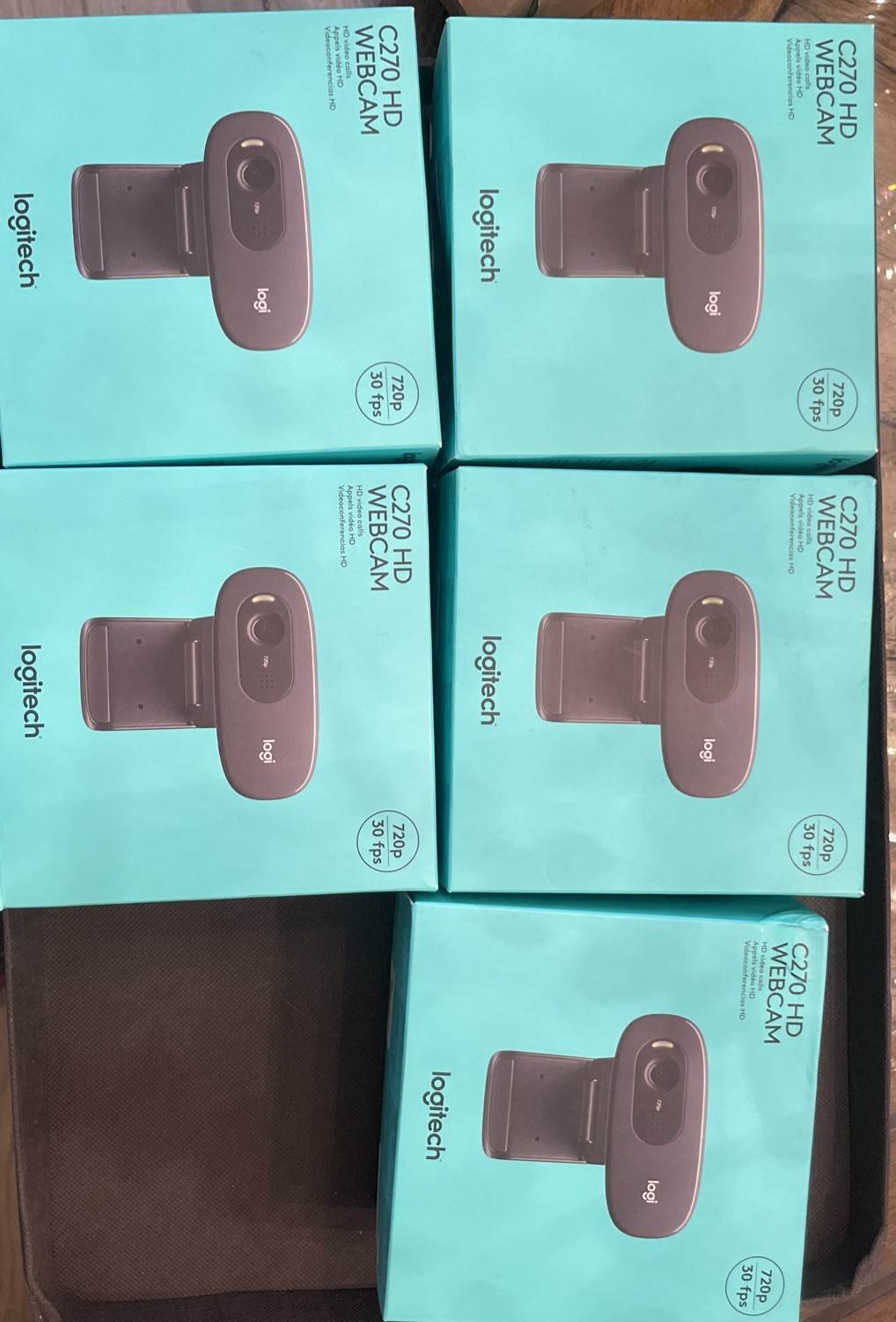 LOT OF 5 Logitech C270 HD Webcam 720p New/Sealed, One Opened But In Plastic.