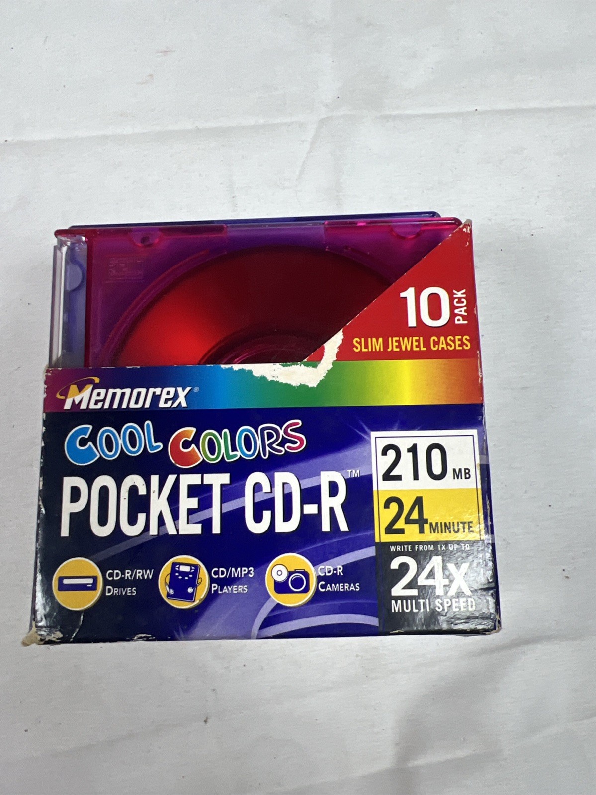 Memorex 10 Pack Cool Colors Pocket CD-R (210MB/24Min./Up To 24x Multi Speed)