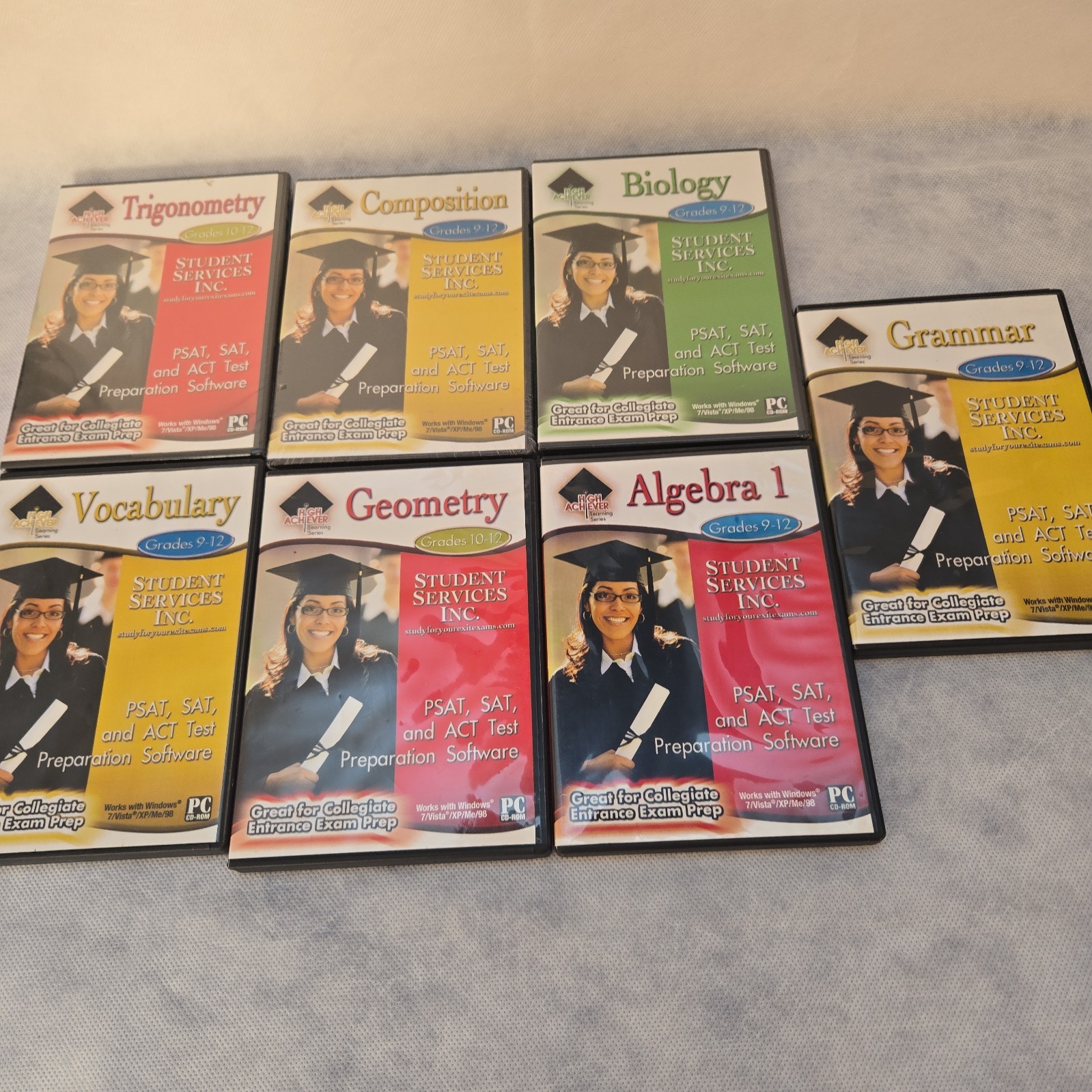High Achiever Learning Series Lot 7 CD-ROMs Grades 9–12 Math English US