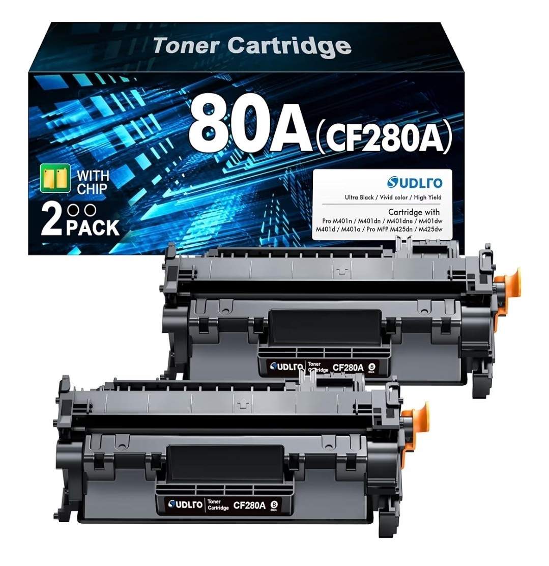 2 Pack CF280A Toner Compatible with HP 80A LaserJet Pro 400 M401dn M401n M425dn