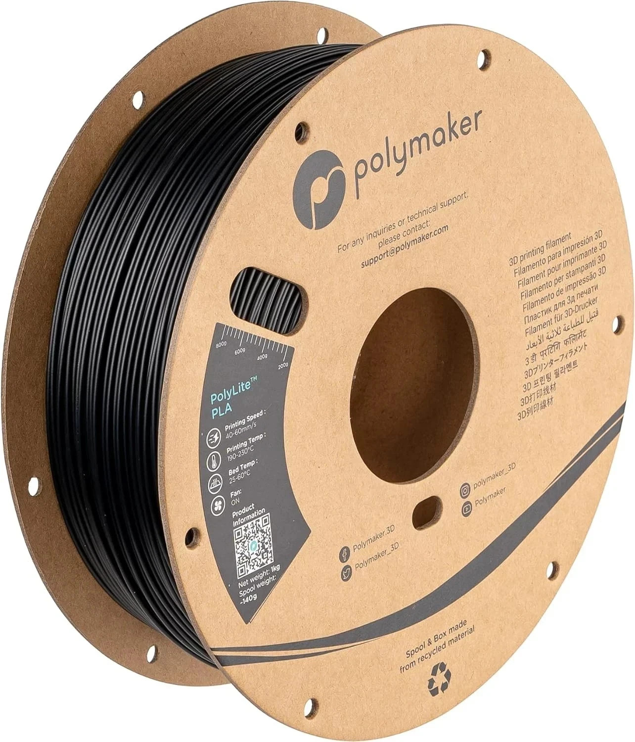 Polymaker PLA PRO Filament 1.75mm, Tough & High Rigidity Black PLA Filament 1.75