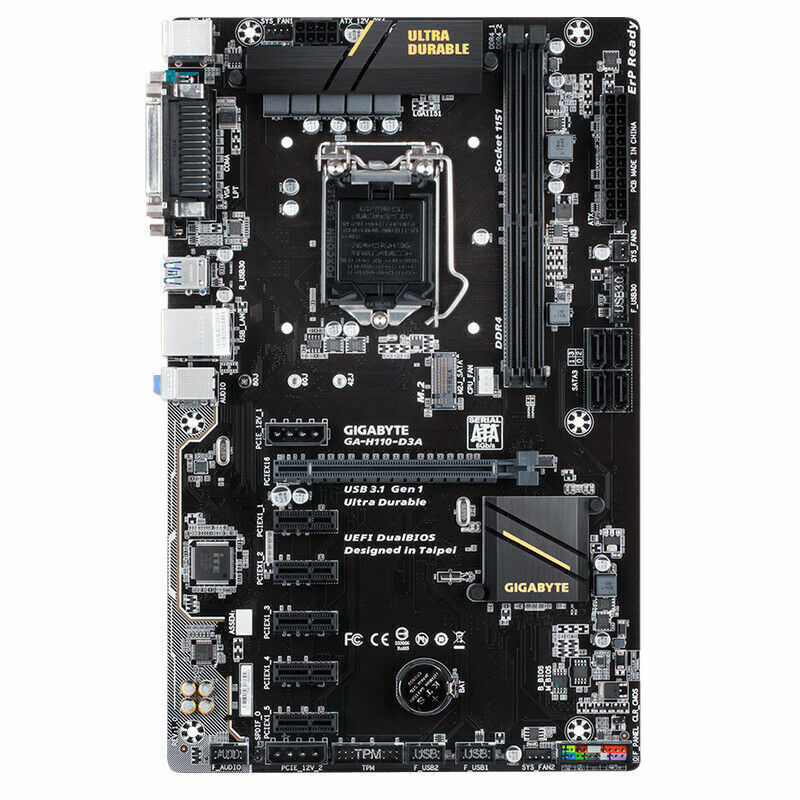 Gigabyte GA-H110-D3A 6 GPU Motherboard Etherum Mining  ETH BTC LGA 1151 H110 D3A