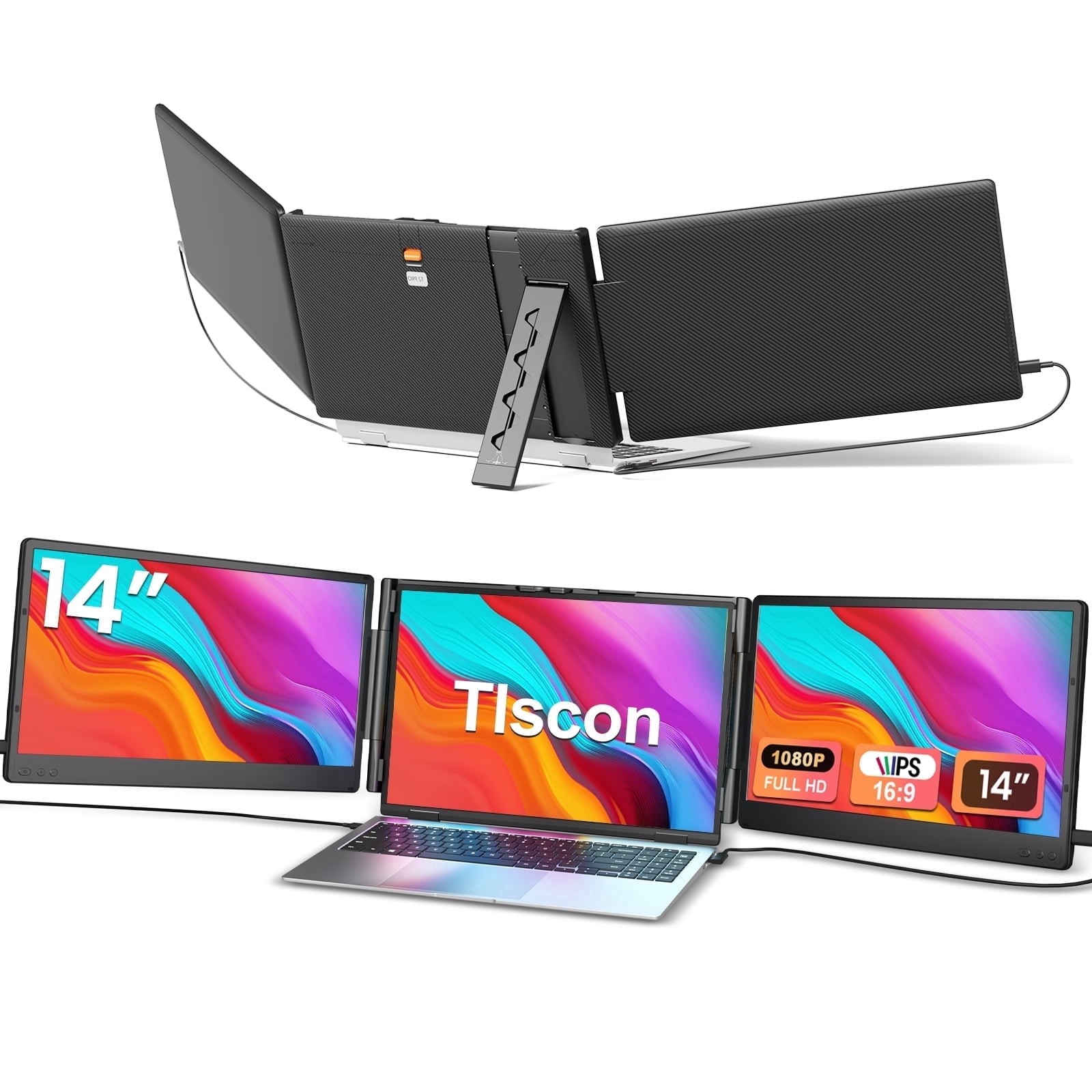 Tlscon Laptop Screen Extender Portable 14-Inch 1080P IPS Monitor with Automatic