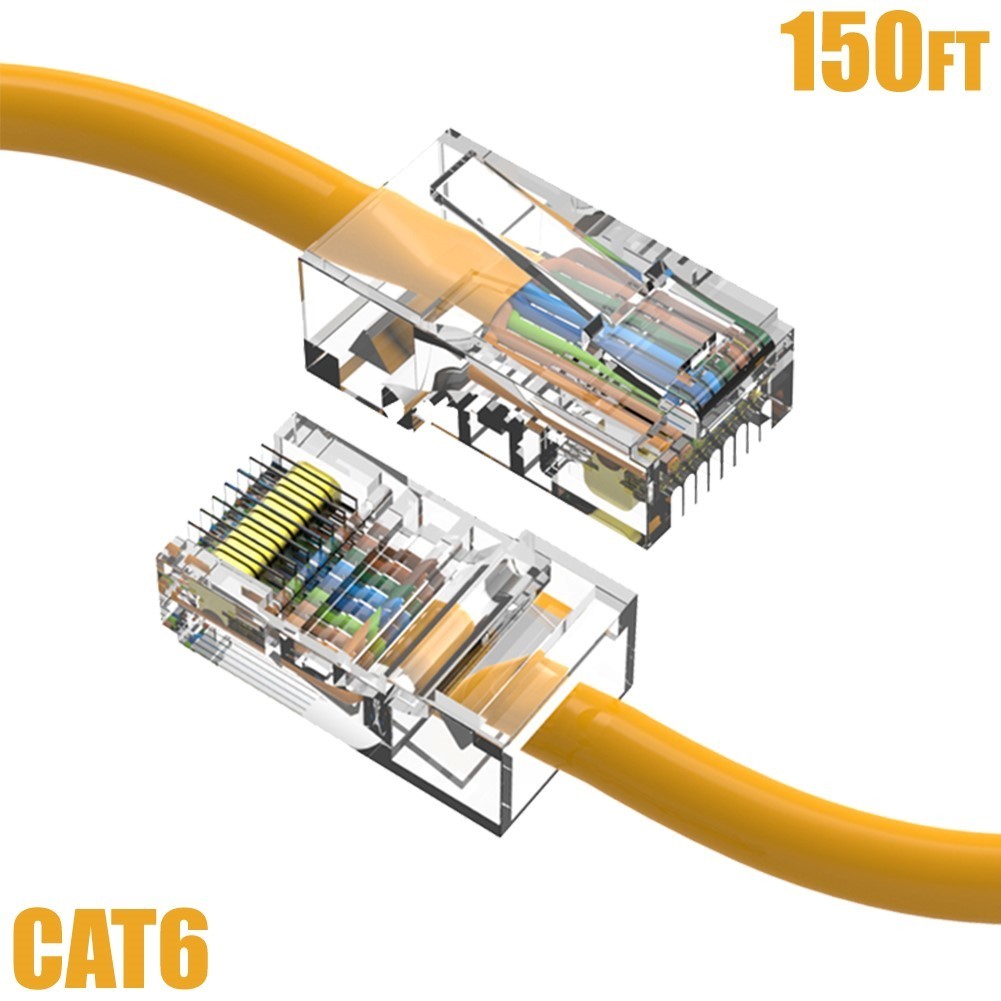 150FT Cat6 RJ45 Ethernet LAN Network Non-Boot Cable UTP Copper Wire 24AWG Yellow