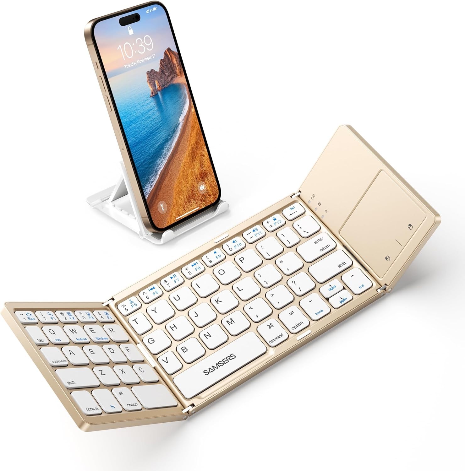 Samsers Foldable Bluetooth Keyboard with Touchpad - Portable Wireless, Gold