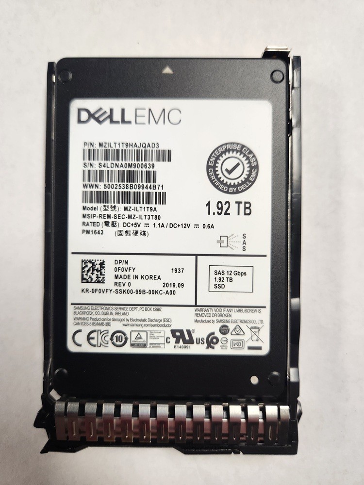 Dell EMC Samsung PM1643 1.92TB SAS 12Gbps 2.5" Enterprise SSD MZ-ILT1T9A F0VFY