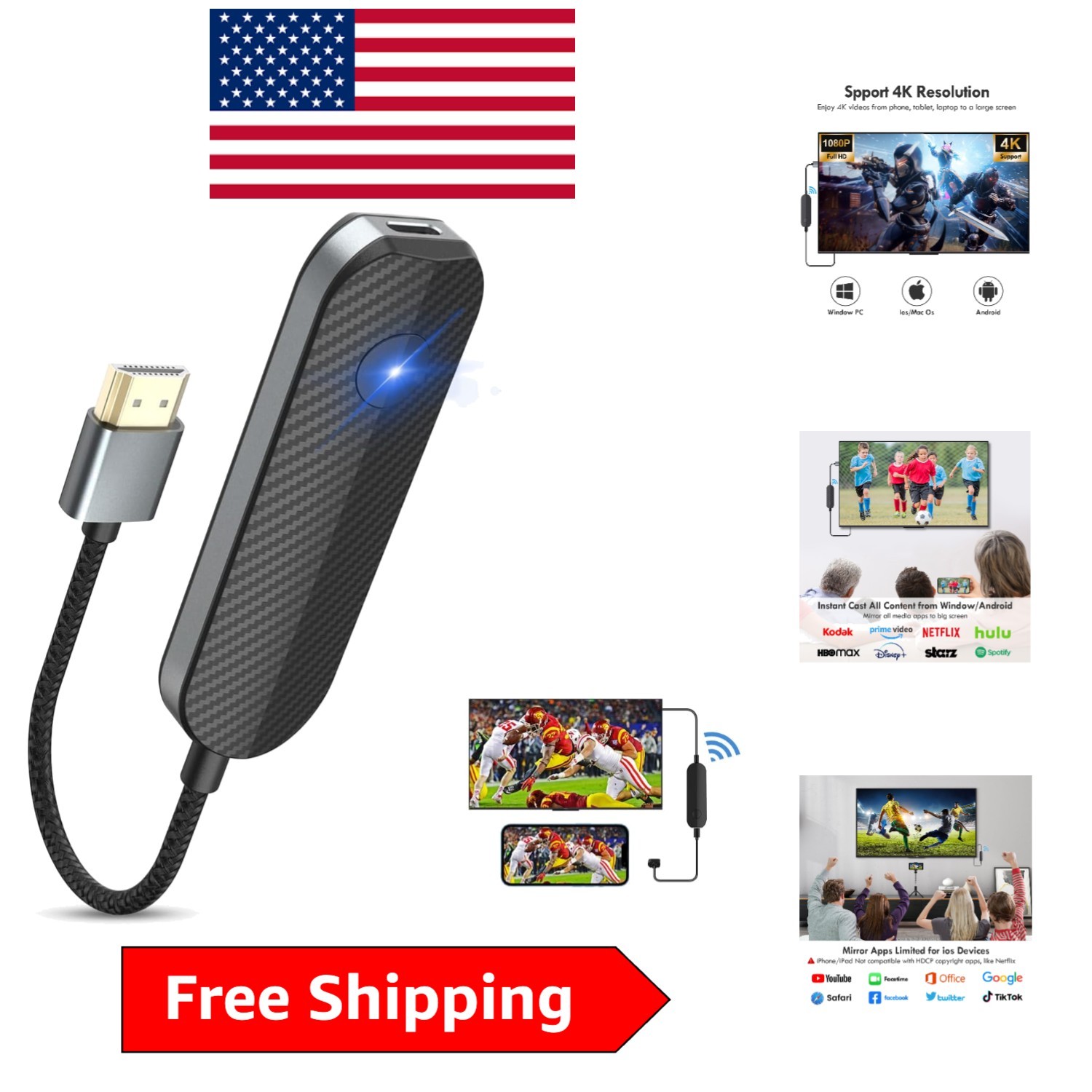 1080P Wireless HDMI Receiver - Compatible with iPhone and Android Devices