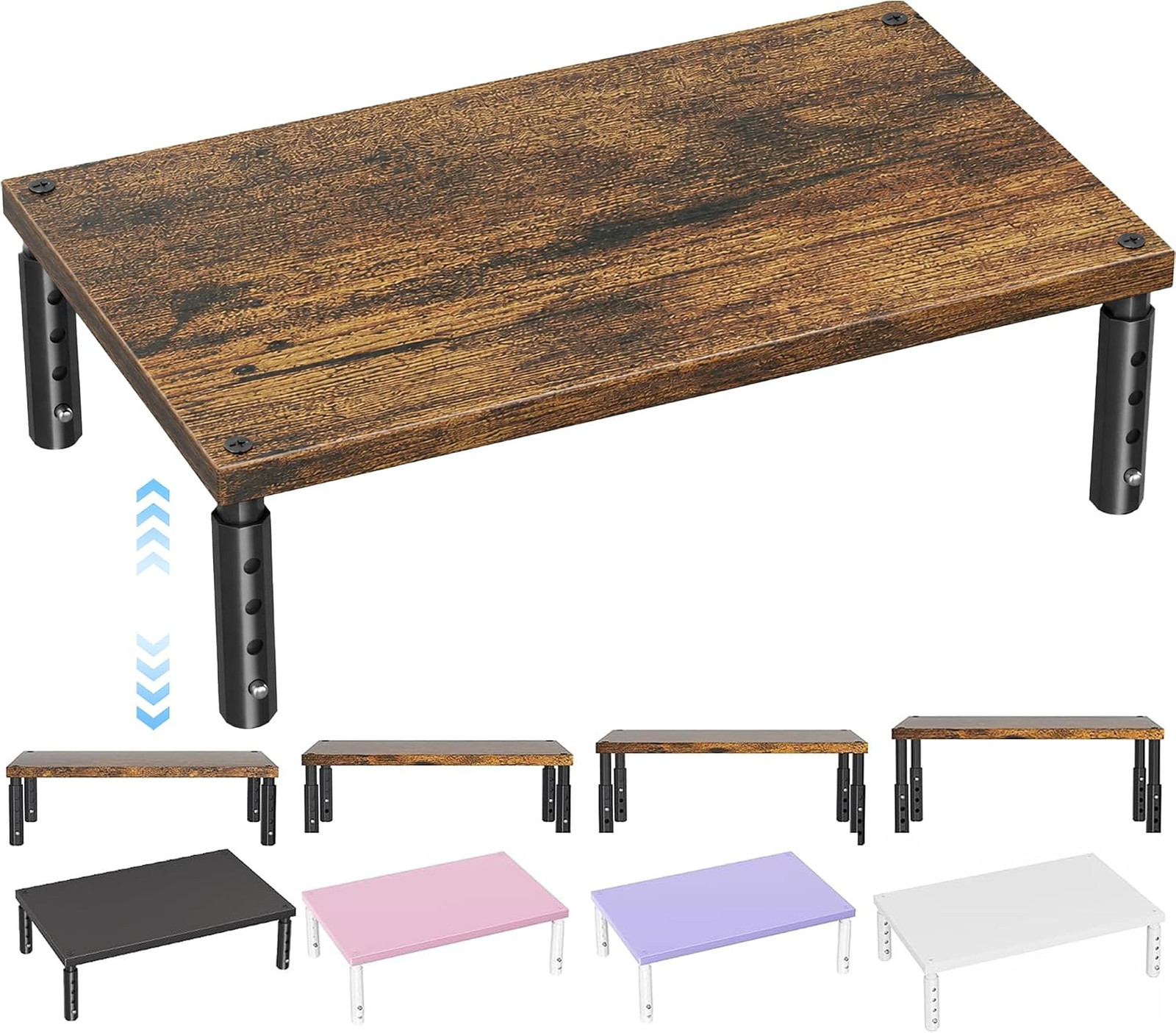 Adjustable Wooden Monitor Stand Riser for Desk, Laptop Computer Workspace