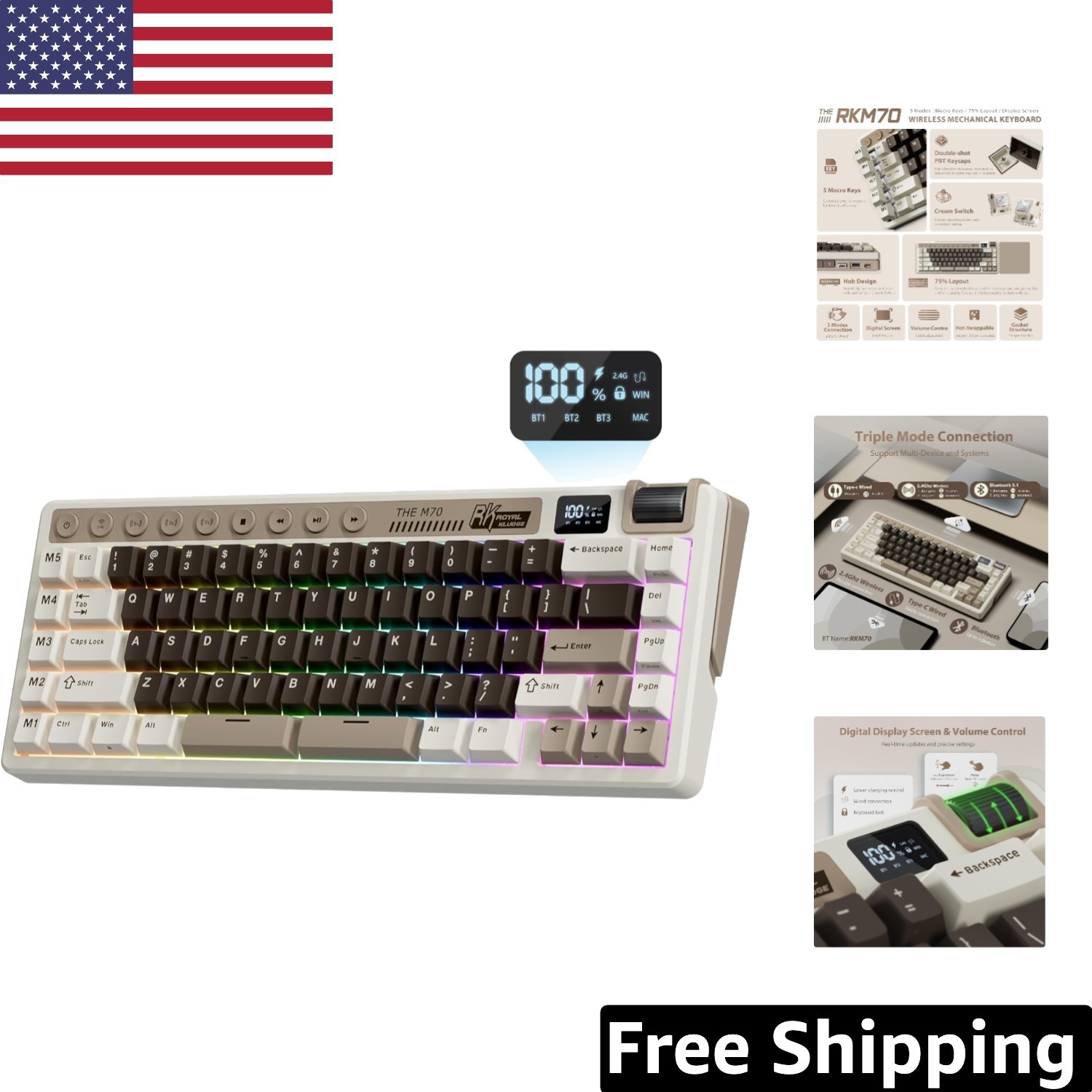 Ergonomic M70 Mechanical Keyboard - RGB, 73 Keys & Long Battery Life for Gamers