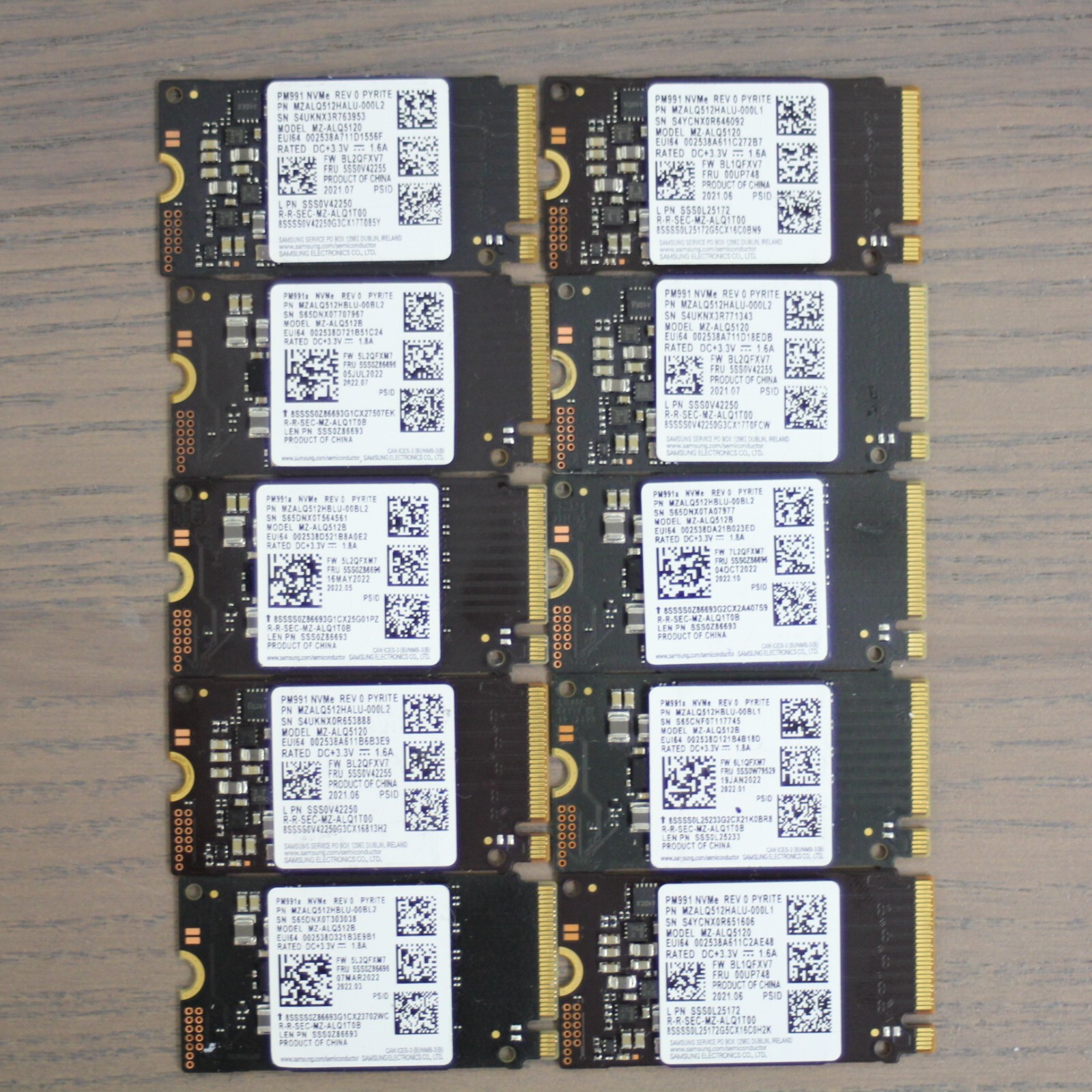Lot of 10 Samsung PM991 PM991a 512GB M.2 2242 NVMe SSD MZALQ512HALU MZALQ512HBLU