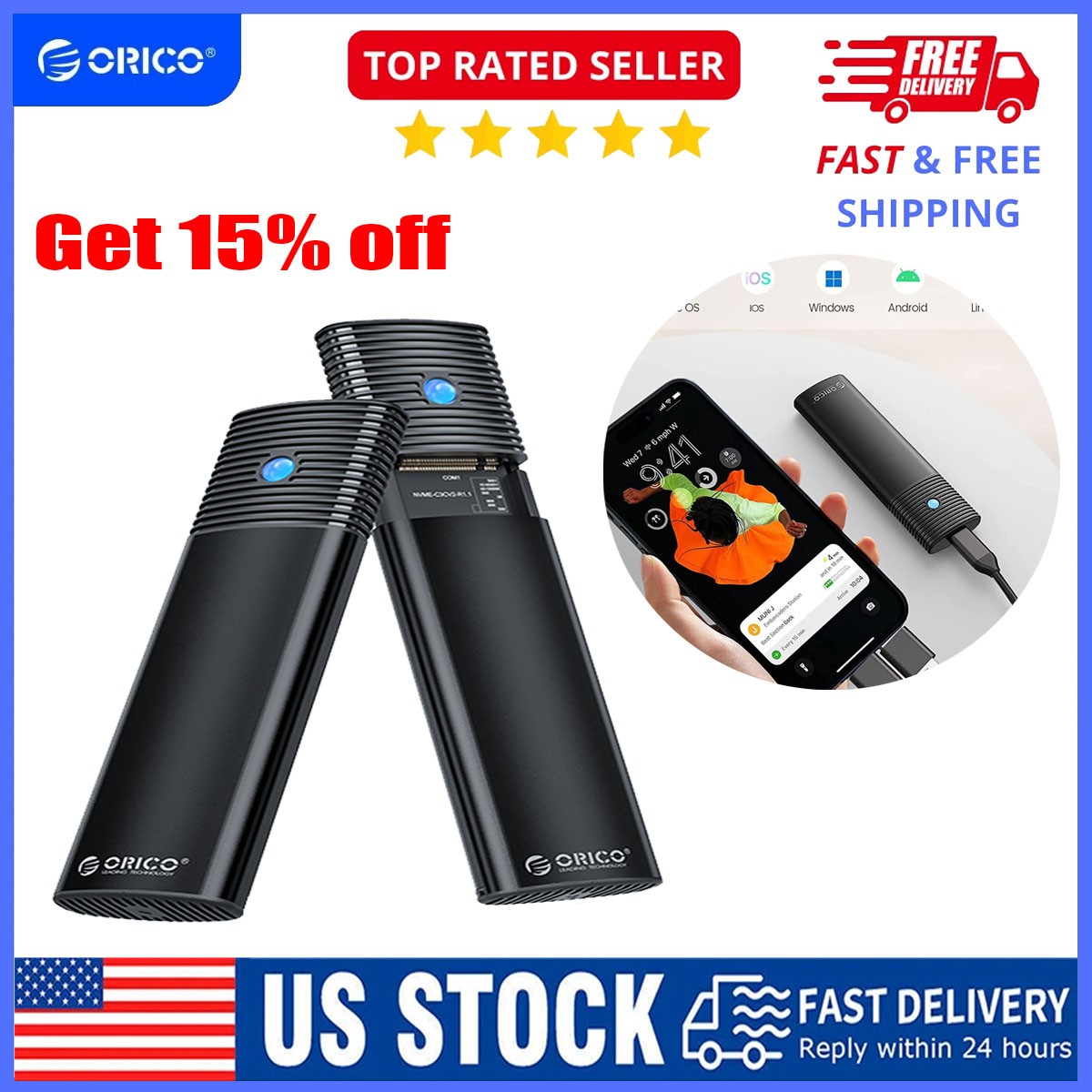 ORICO M.2 NVME SSD Enclosure USB C Adapter 10Gbps SSD Case 4TB for Thunderbolt 3