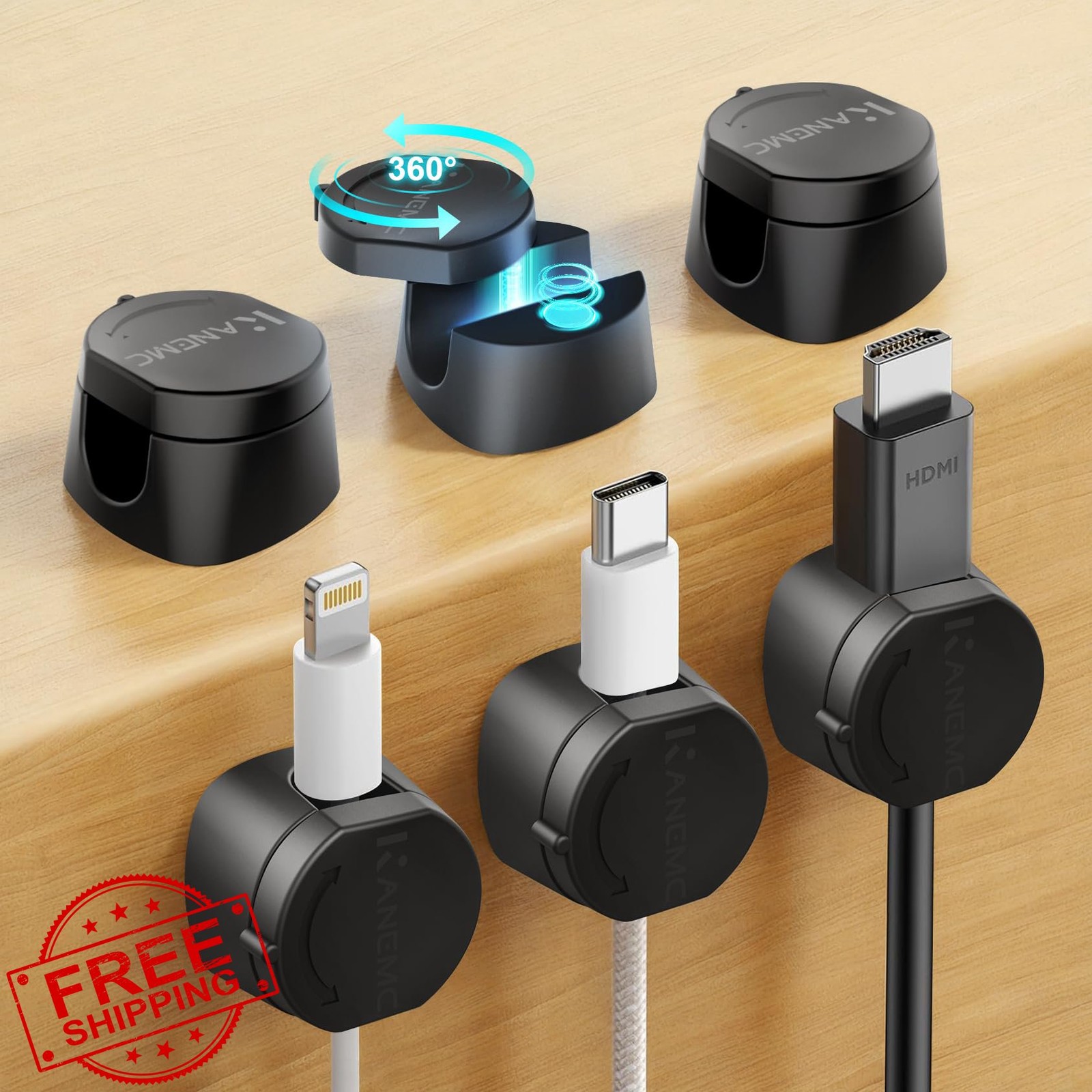Kanemc Black 6 PCS Magnetic Cable Clips Cord Holder