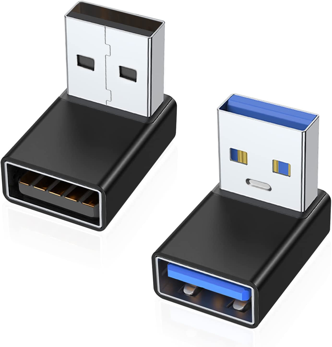 90 Degree USB 3.0 Adapter 2 Pack, up and down Angle, Black