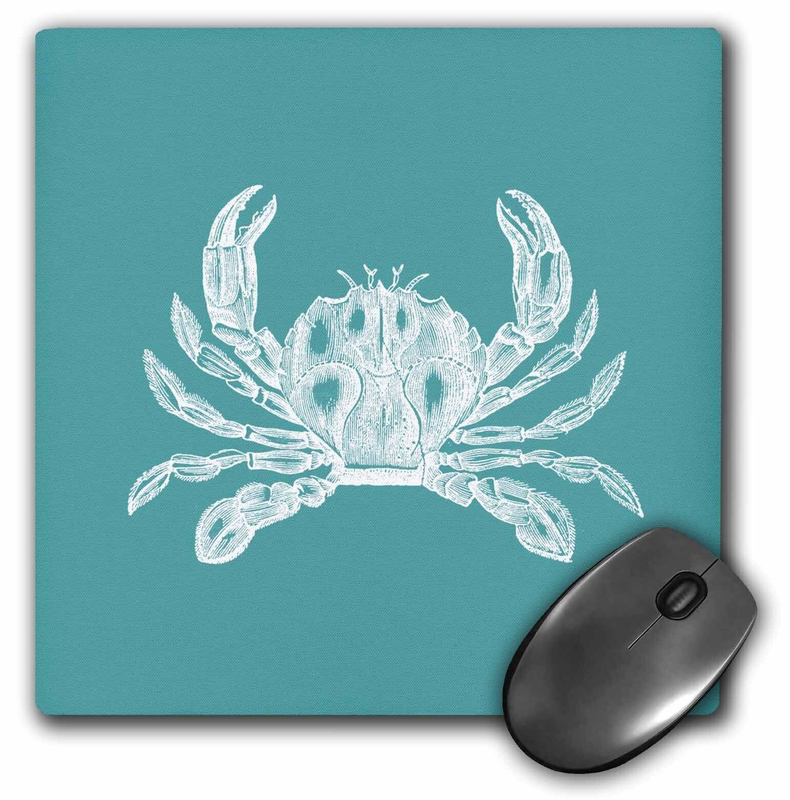 3dRose White crab etched teal turquoise aqua blue - nautical beach sea ocean Mou