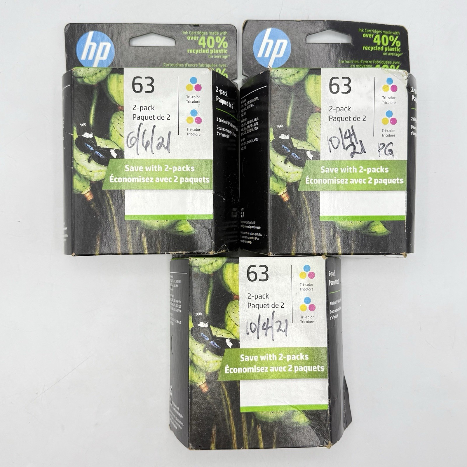 Genuine HP 63 Tri-Color Ink Cartridge 2 Pack EXP 2023 Lot Of 3 (1VV67AN) SEALED