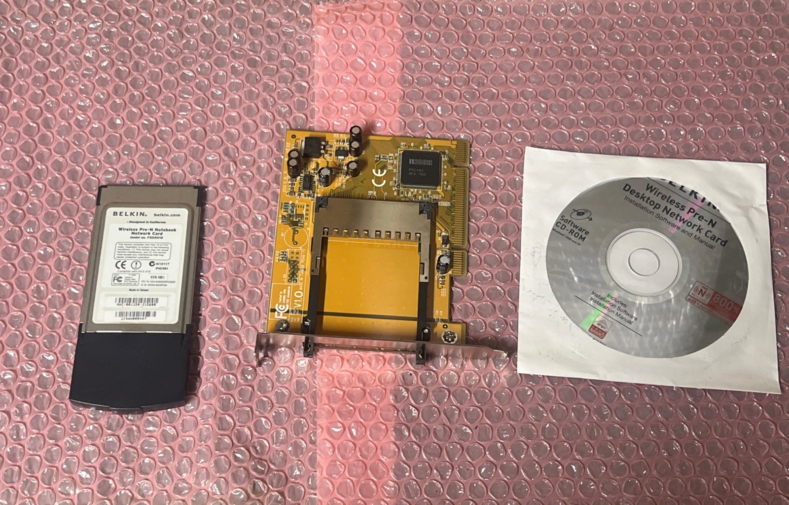 Belkin F5D8000 F5D8010 Wireless Pre-N PCI Desktop Notebook Card w/ CD @3C