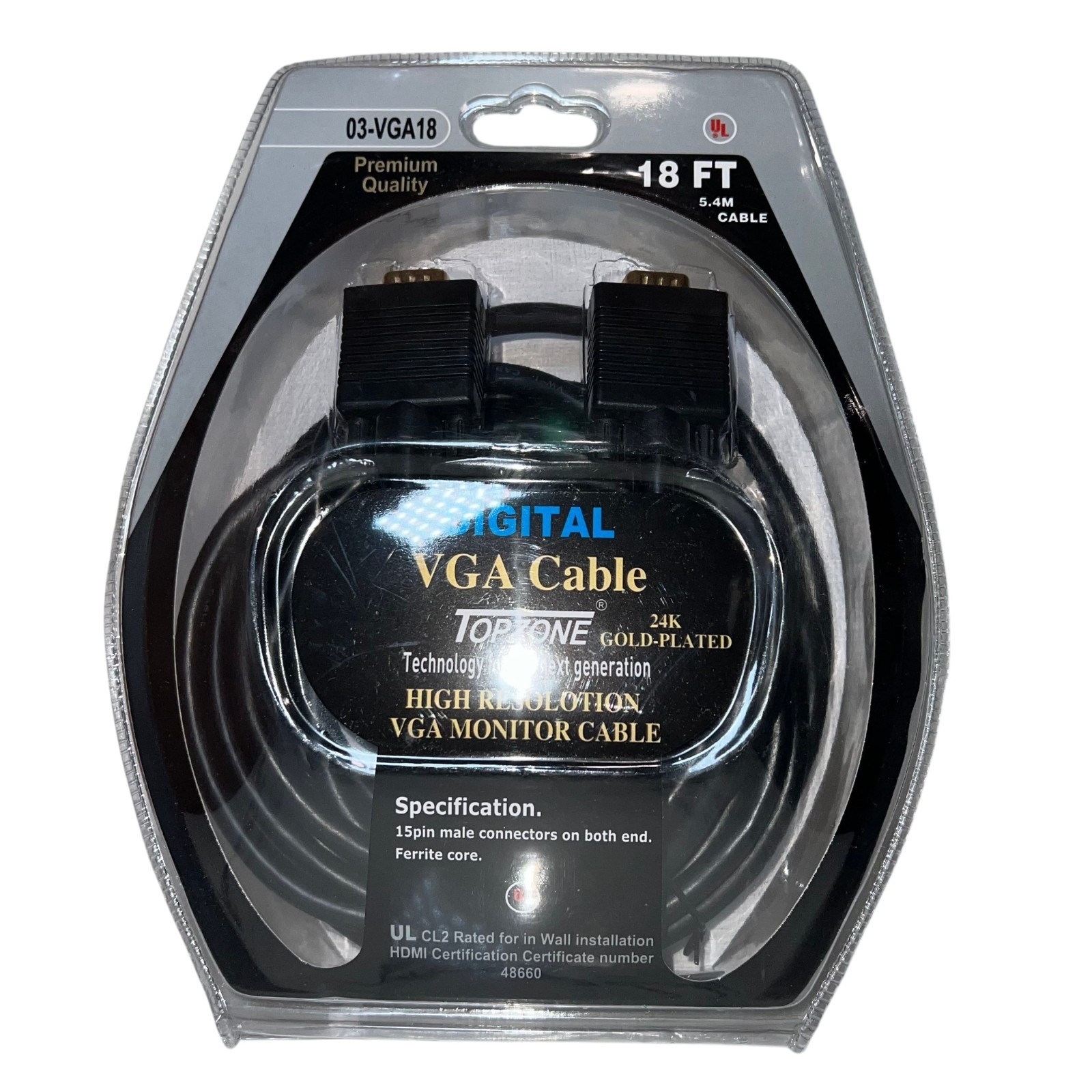 Topzone VGA Cable 18ft 6ft Gold Plated Monitor Cord PC Laptop TV Projector NEW