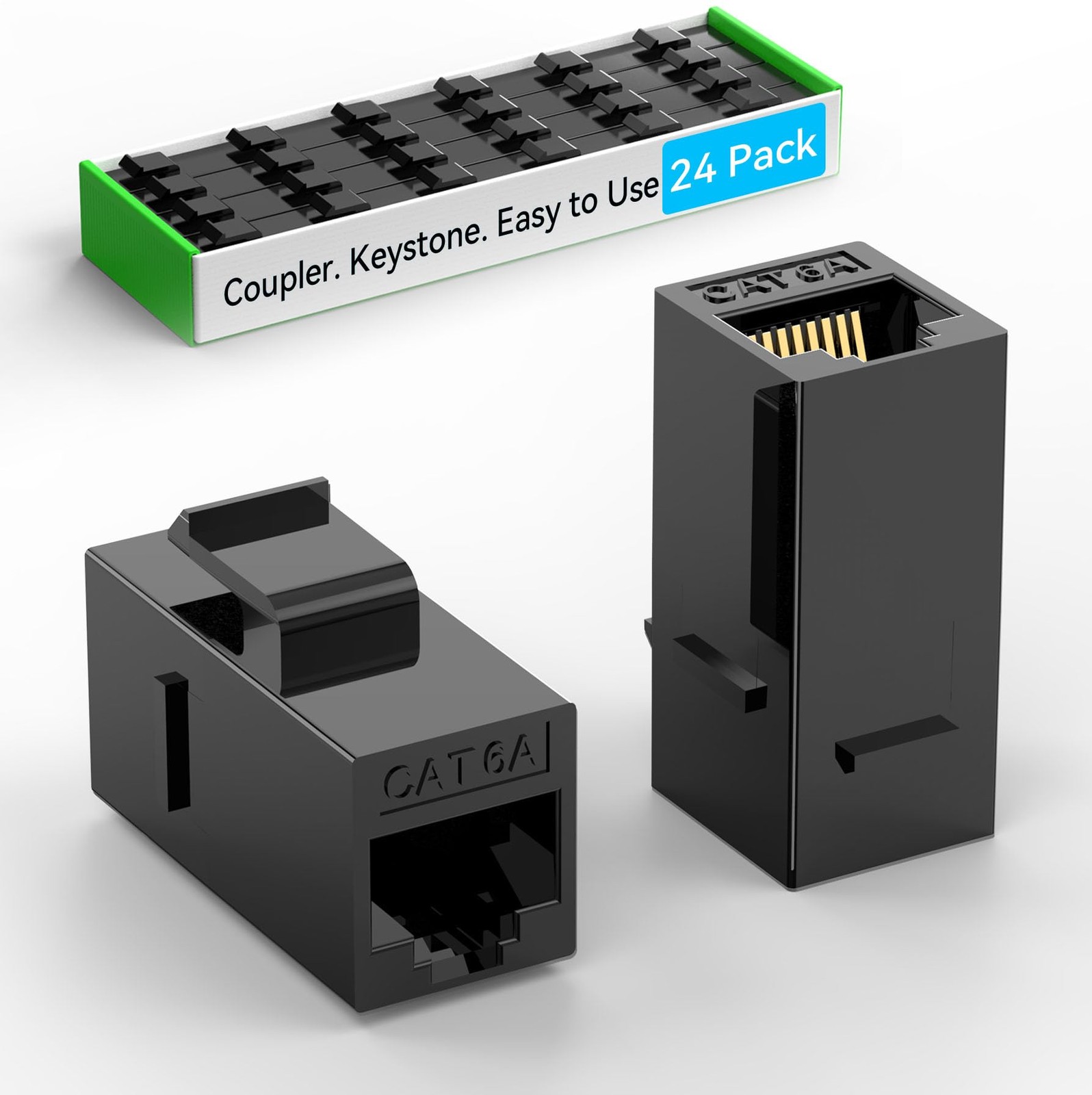 24 PCS Black CAT6A RJ45 Keystone Coupler Female To Female Jack Wall Panel
