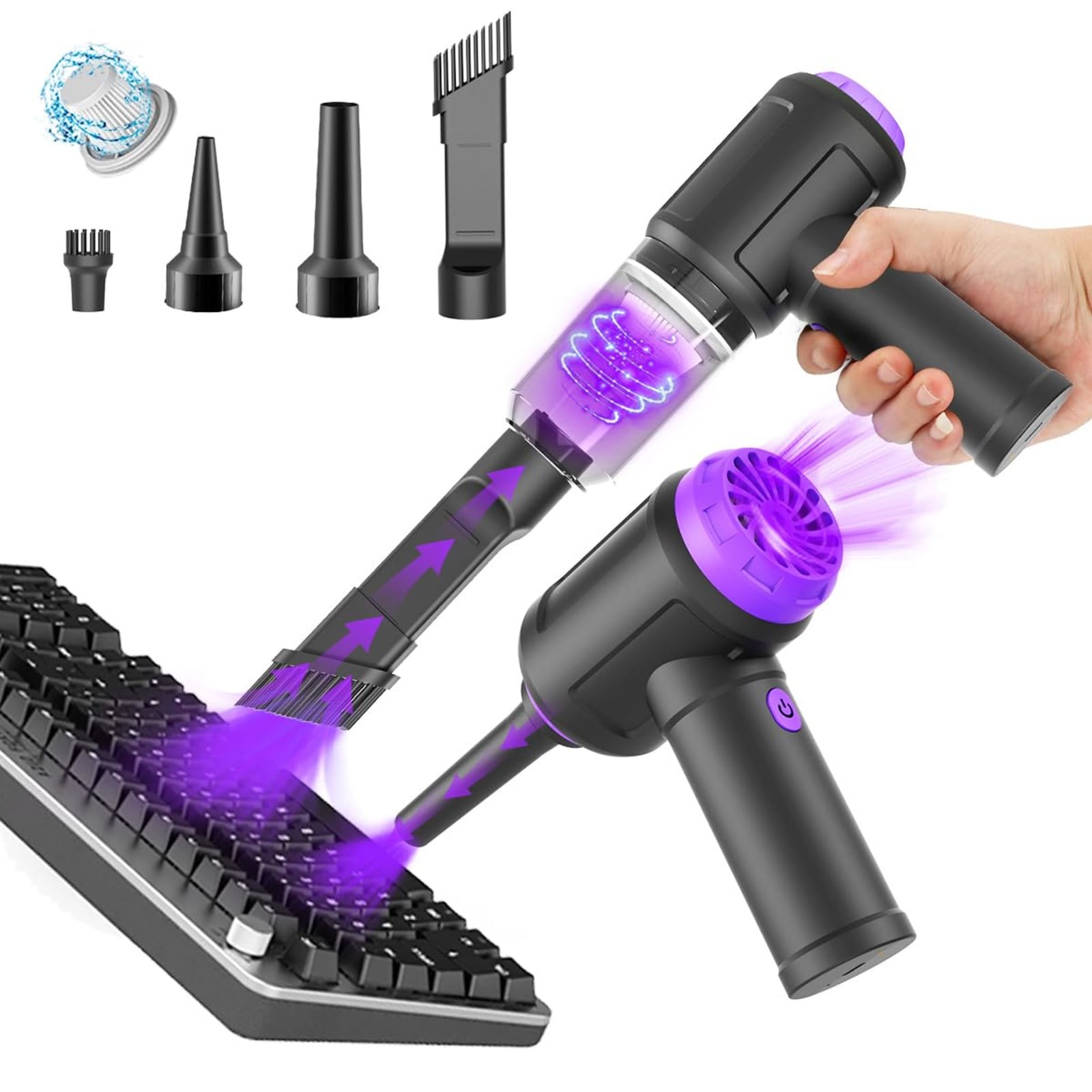 Meudeen Handheld Computer Vacuum Air Duster Purple 14500Pa 110000RPM 3-in-1 Kit