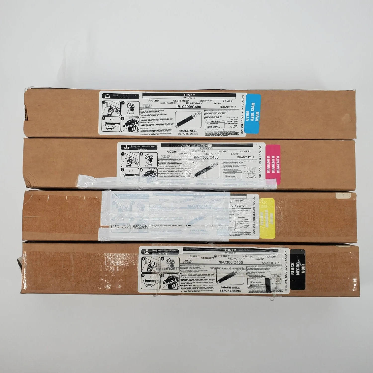 New Set of 4 Ricoh Compatible IM C300 C400 Multi-Pack Toner Cartridges CYMK