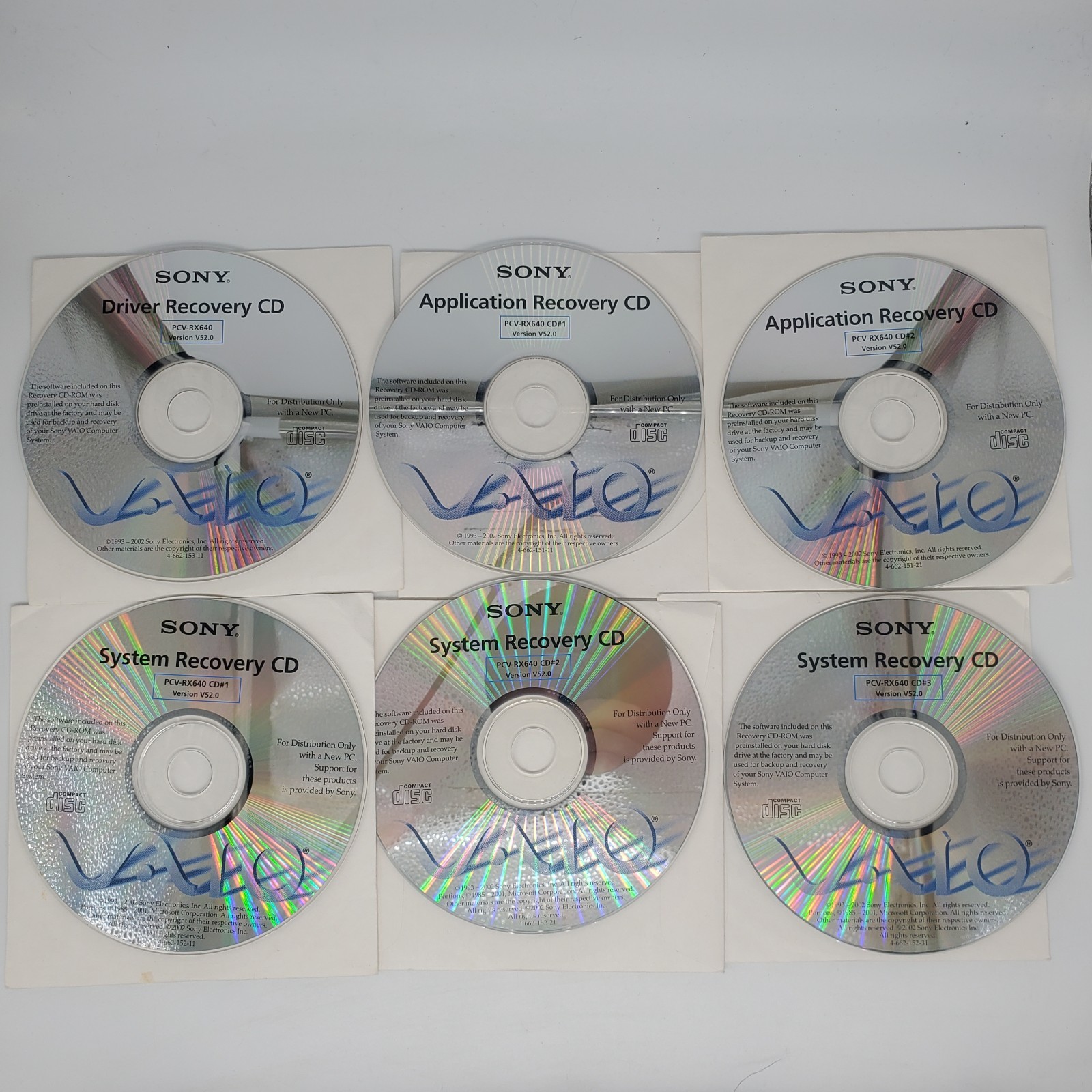Sony Vaio System Recovery 1-3, Application Recovery 1 & 2 Driver Recovery VG Cnd