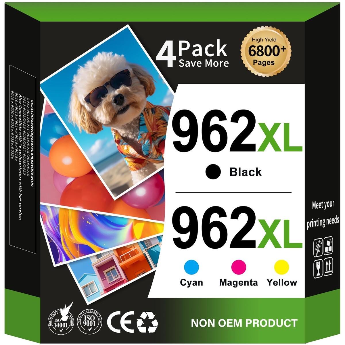 EaseFusion 962XL Ink Cartridges 4-Pack for HP Officejet Pro 9010-9025e