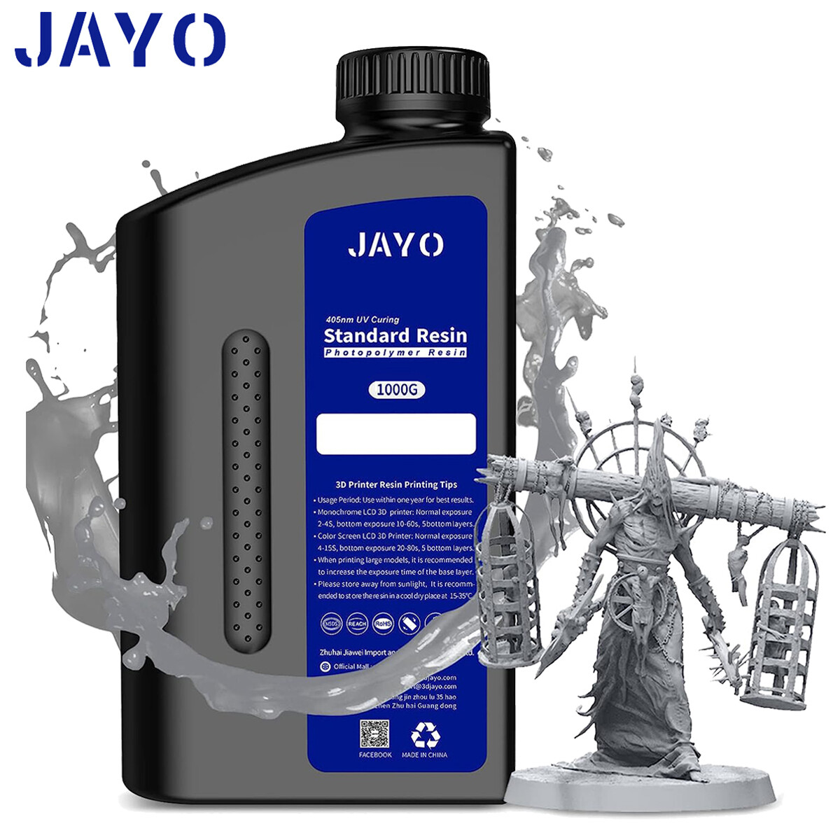 JAYO 1KG Standard/ABS-Like/Water Washable/Nylon-Like 405nm Resin LCD 3D Printer