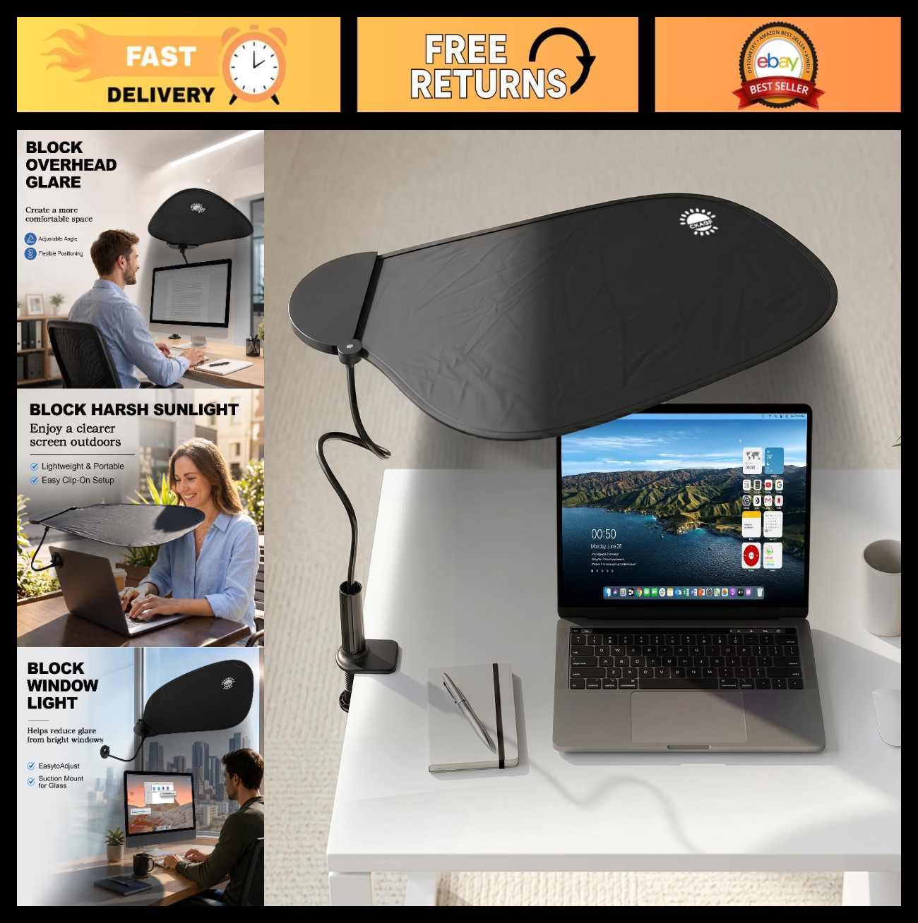 2Pcs Adjustable Laptop Sun Shade & Desk Light Blocker, Foldable Glare Shield