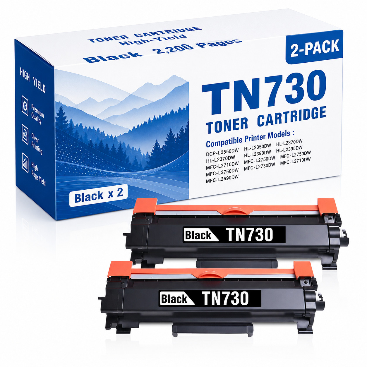 TN730 Toner Cartridge 2 Pack Replacement for  HL-L2370DWXL DCP-L2550DW