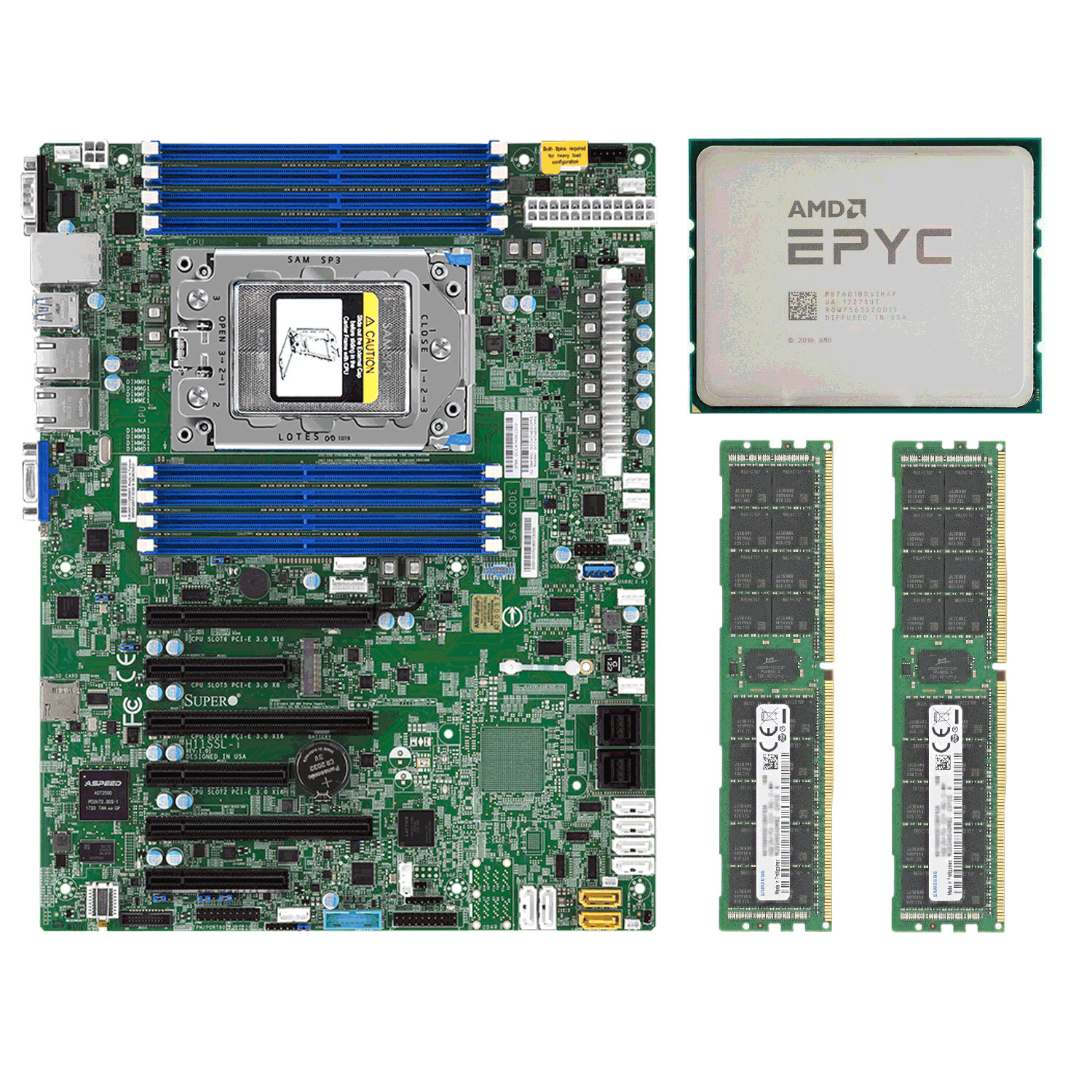 Supermicro H11SSL-i Motherboard + AMD EPYC 7551P + 2x Samsung 16GB/32GB/64GB RAM