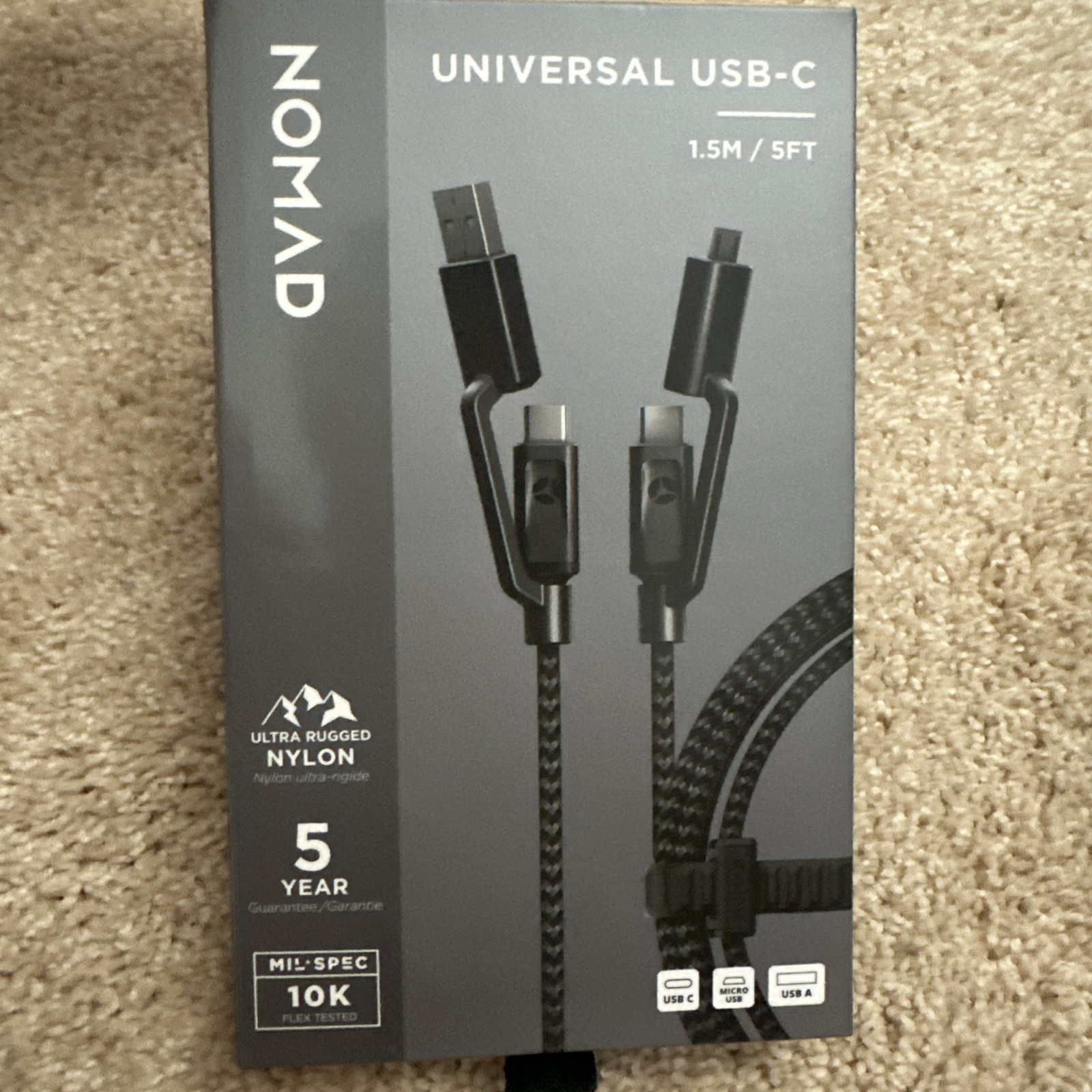 NEW 5FT UNIVERSAL CHARGER cord USB-C MICRO & USB-A phone Android tablet MacBook