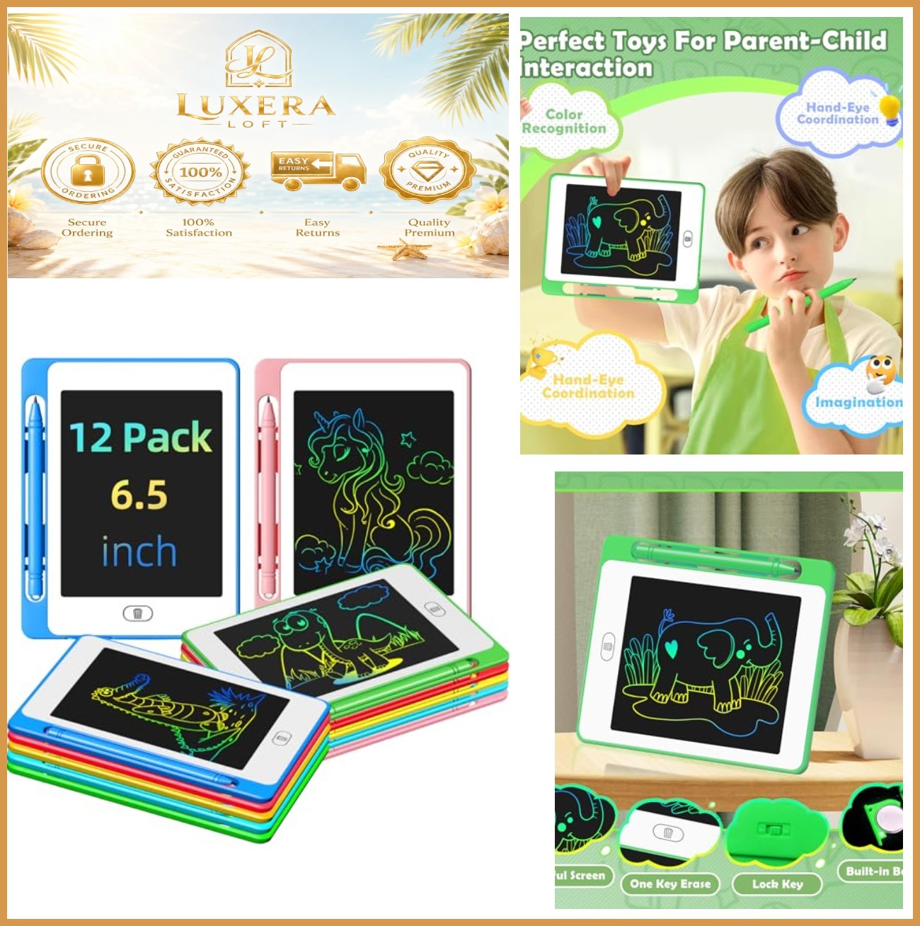 LCD Writing Tablet 12 Pack 6.5 Inch Doodle Board Drawing Pad Erasable Reusable