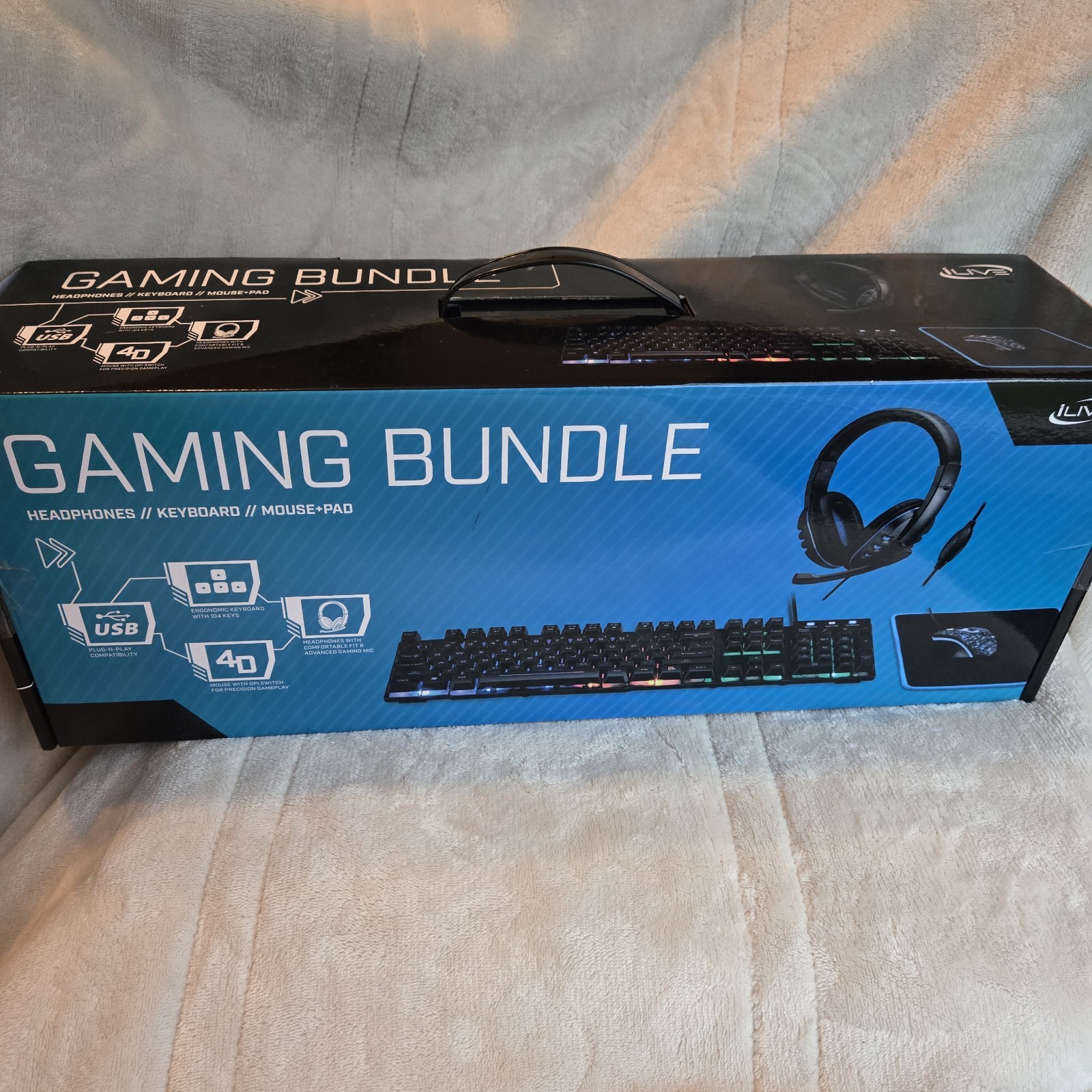 iLive Gaming Bundle Keyboard Headset Mouse + pad for PC USB NEW IN BOX