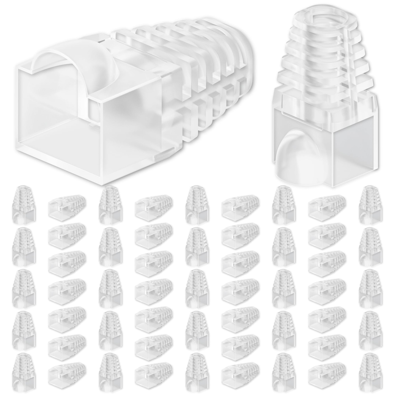 100 PCS Transparent Cat6/Cat5e RJ45 Strain Relief Boots Fits 6.5mm Network