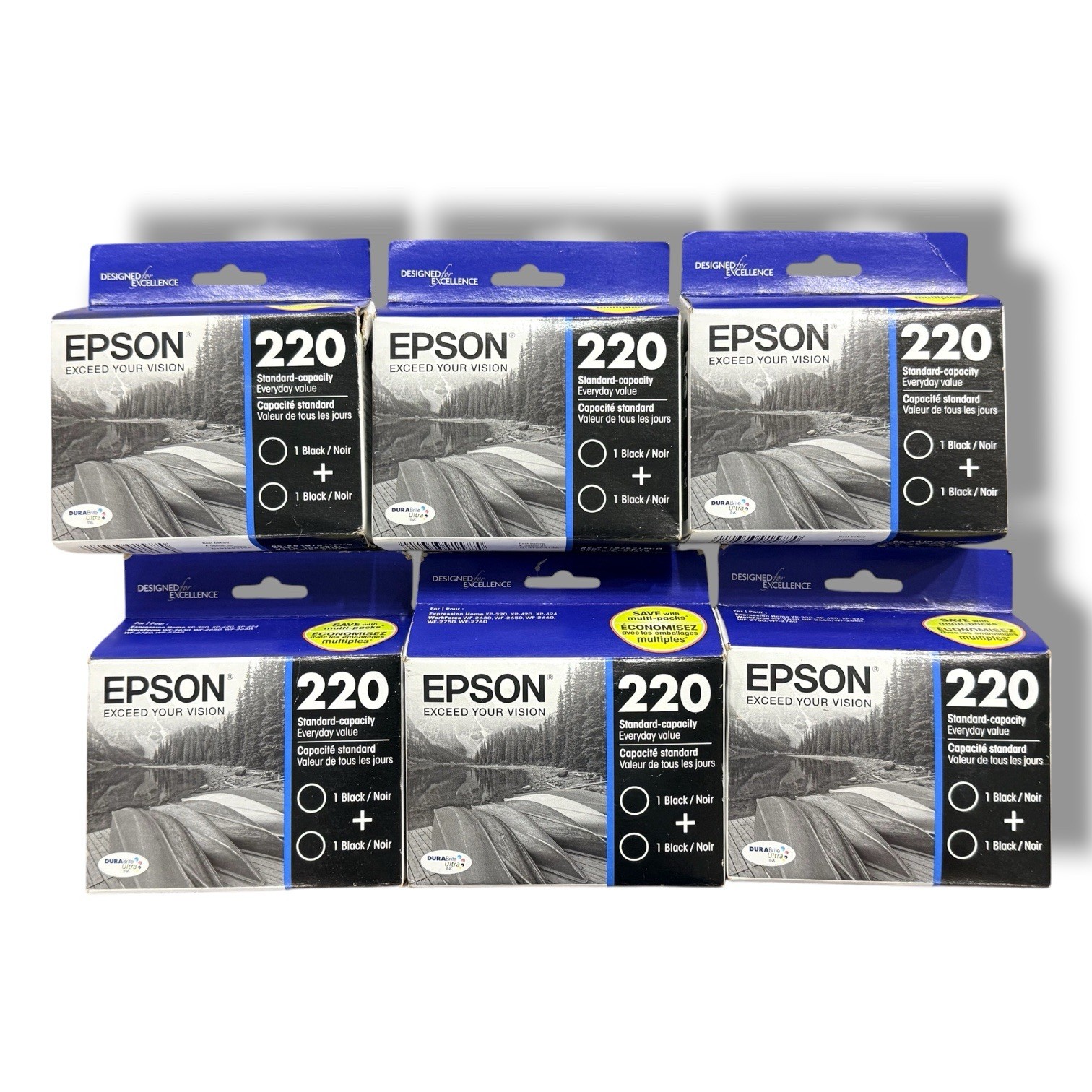 Lot of 6 Genuine Epson 220 Black Ink Cartridges T220120-D2 Twin Pack Sealed