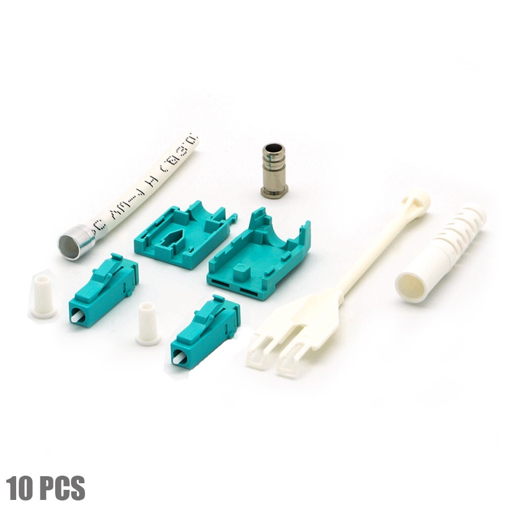 10x LC/UPC Duplex Multi-Mode Fiber Optic Pull Push Tab Connector OM3 Aqua/White