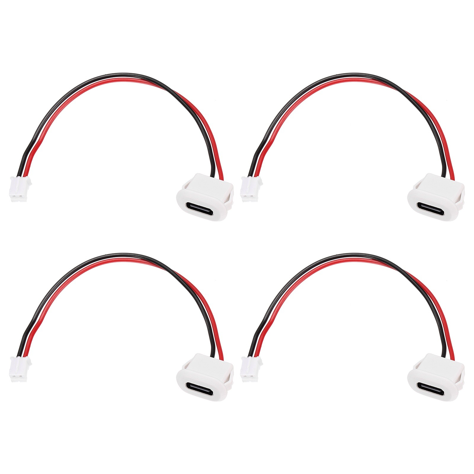 4pcs Type-C 2Pin Wire White Square  USB-C Female Socket to PH2.0