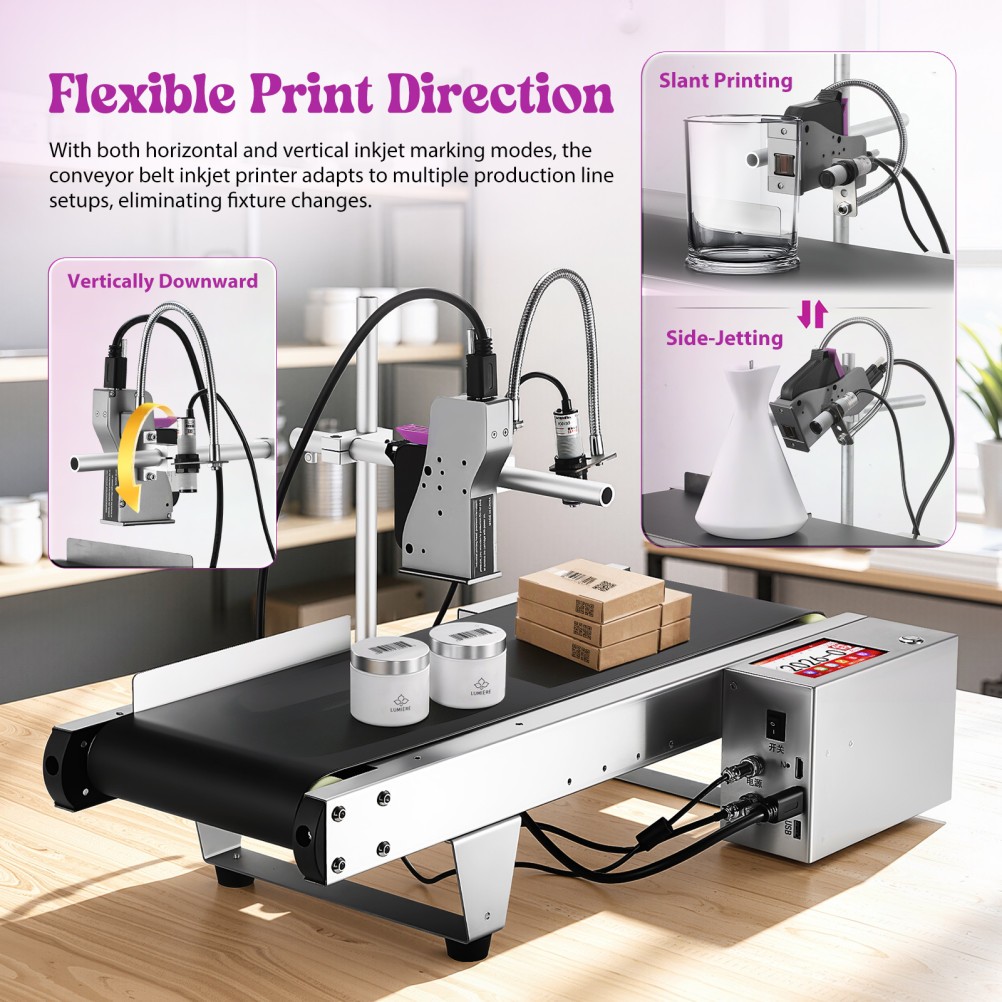 Inkjet Coding Machine w/Mini Conveyor Belt Automatic Printing for Dates Numbers