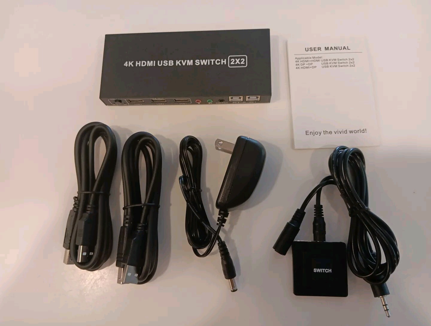 Dual Monitor HDMI KVM Switch 4K@60Hz, 2 Port Audio Video Processor Converter