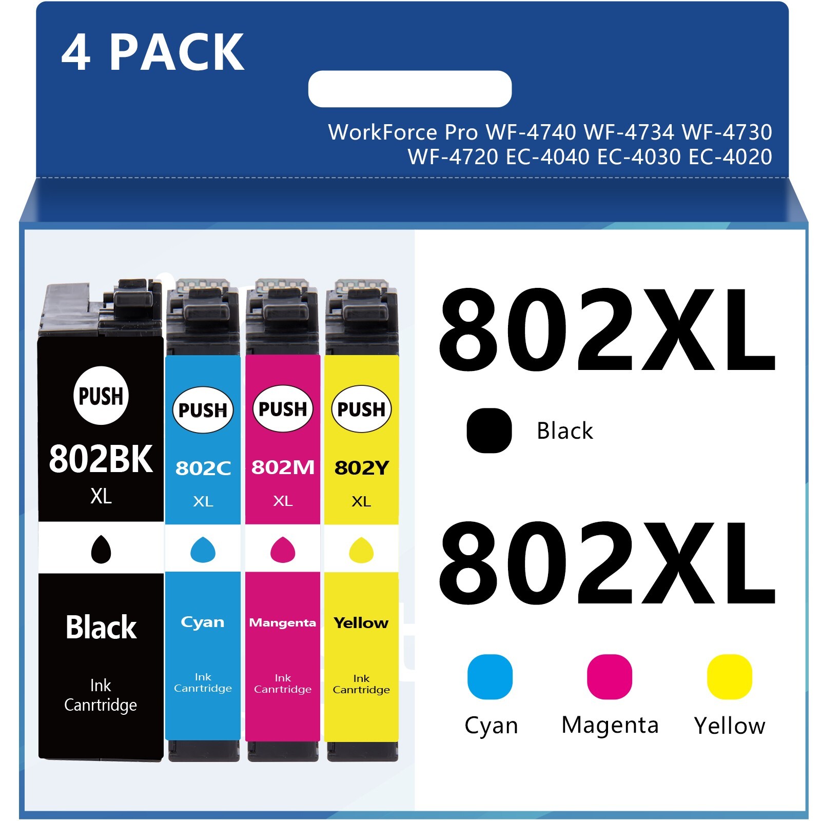 4PK 802XL Ink Cartridges for Epson Workforce Pro WF-4740 WF-4730 WF-4720 WF-4734