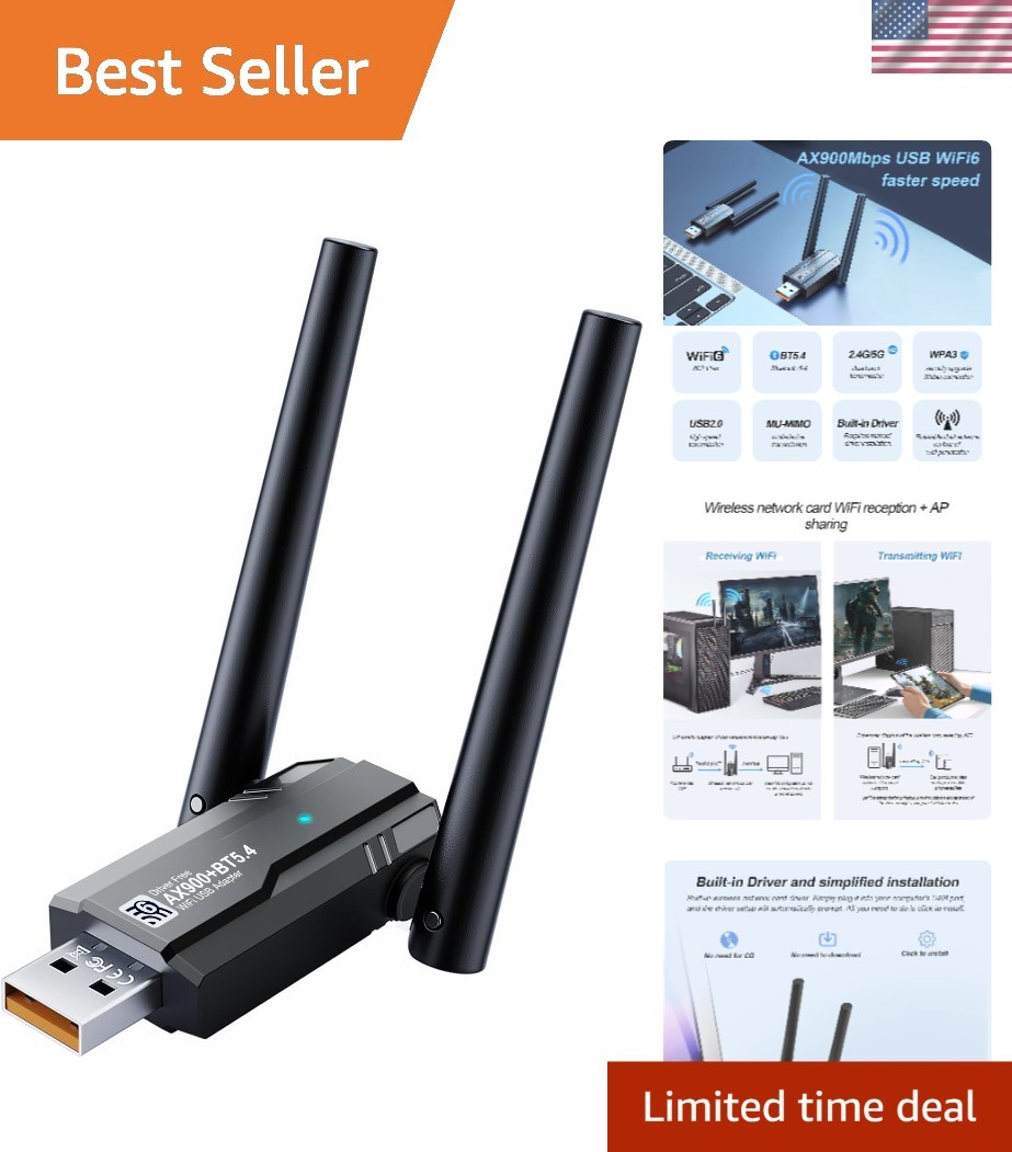 Dual Band WiFi 6 Adapter & Bluetooth 5.4 Dongle – Instant Wireless Connection