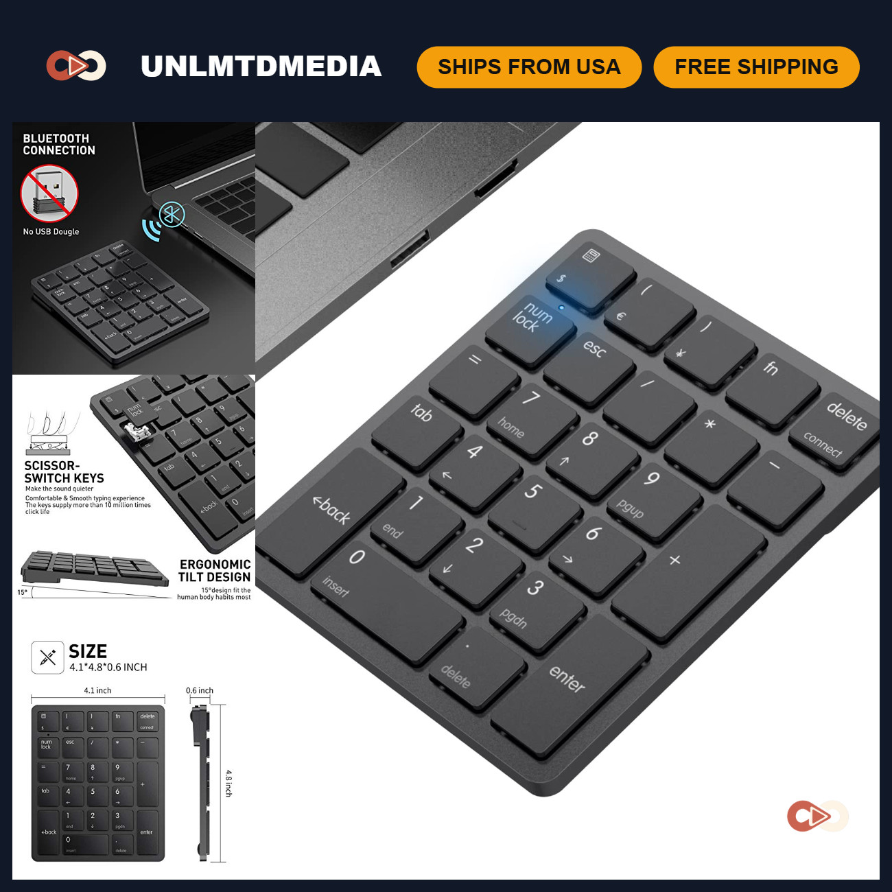 Wireless Bluetooth Numeric Keypad - 26 Keys Portable Rechargeable Numpad for PC