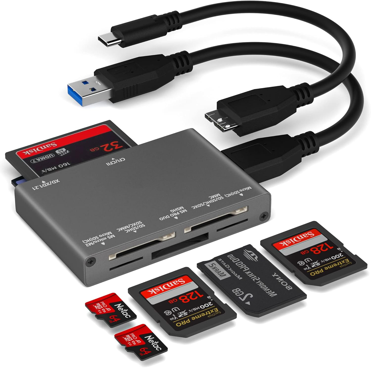 7-In-1 Multi Memory Card Reader, USB 3.0 SD Card Reader Writer Read 7 Cards